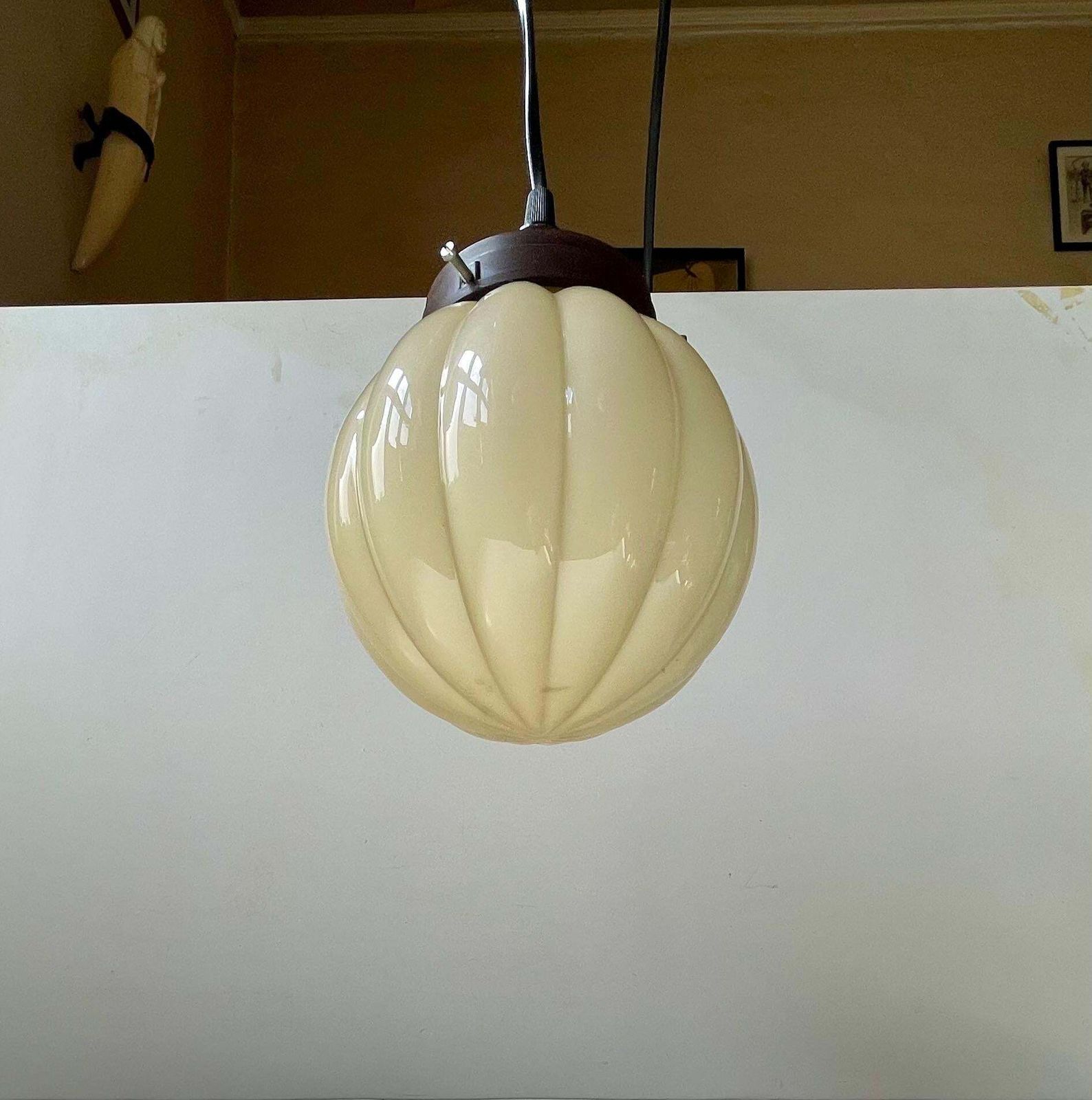 Danish Lyfa Art Deco Pendant Lamp   W. Globe Pumpkin Opaline Glass Shade photo 351.0
