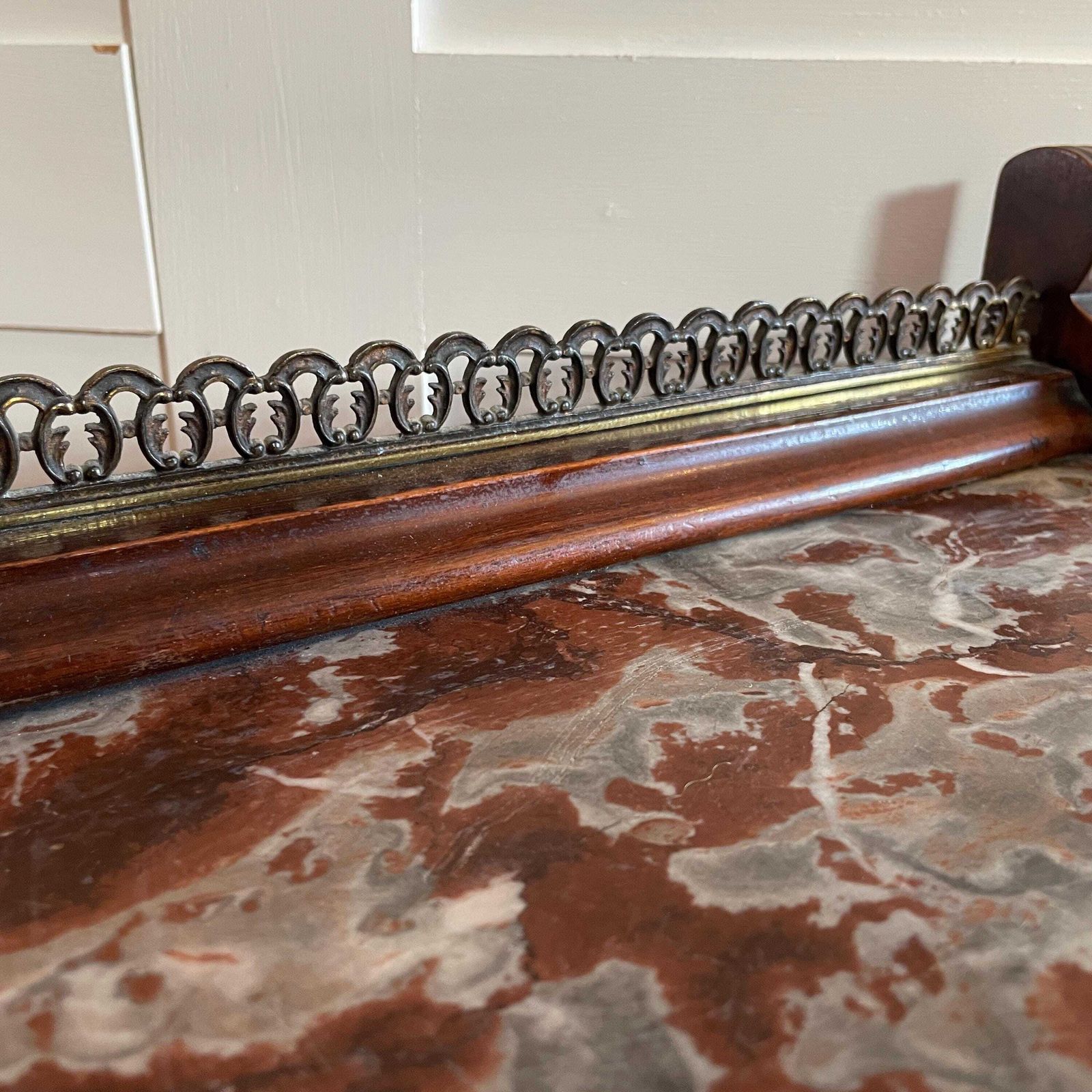 Antique Coal Scuttle Cabinet Wooden Red Marble Top On Wheels Victorian Fireplace Carved Wood Furniture Mahogany Box photo 495.0