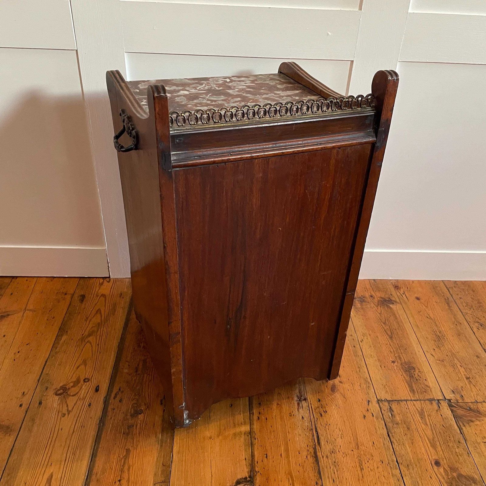 photo buy Antique Coal Scuttle Cabinet Wooden Red Marble Top On Wheels Victorian Fireplace Carved Wood Furniture Mahogany Box