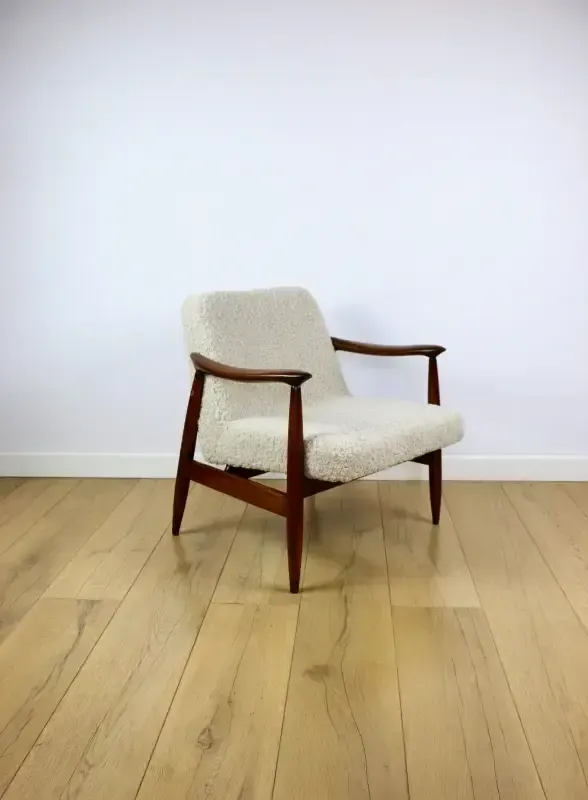 Vintage Gfm 300 202 Armchair Designed By J.Kedziorek Loft 1970s, Beige Boucle Lamb   2 Pieces Available photo Furniture