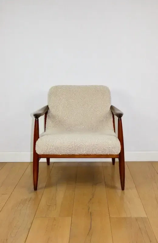 Vintage Gfm 300 202 Armchair Designed By J.Kedziorek Loft 1970s, Beige Boucle Lamb   2 Pieces Available photo vinterior