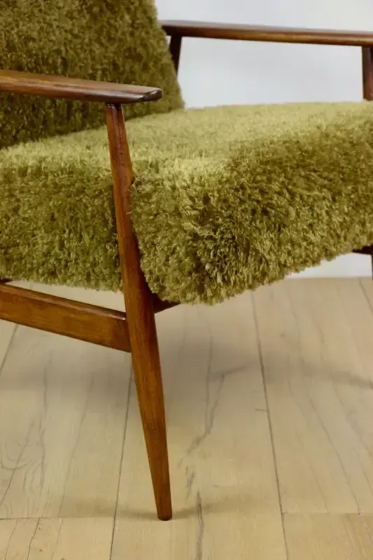 photo for sale Lis Armchair, 1970s Brown Vintage Khaki / Olive Long Hair Rudy Boucle Design Henryk Lis   2 Pieces Available