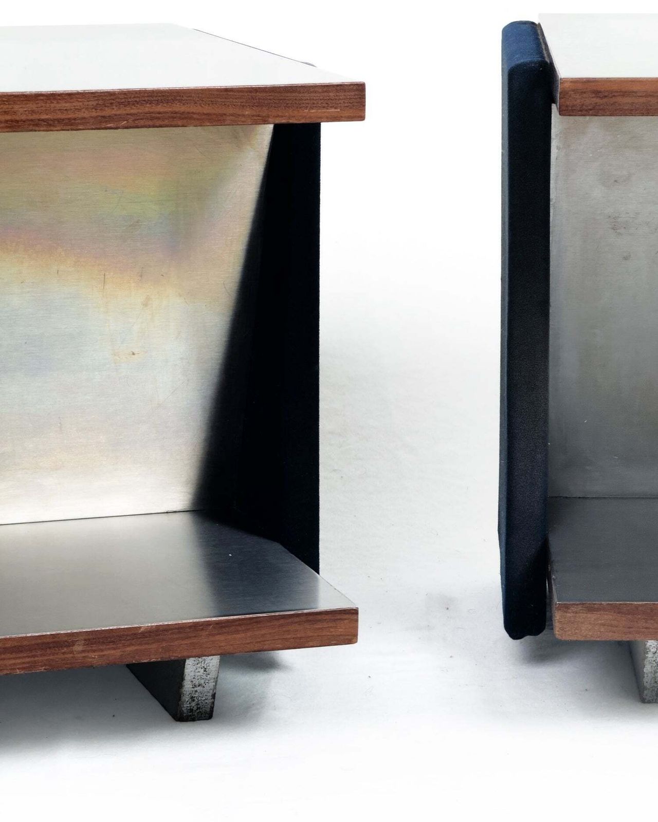 Pair Of Vintage Italian Stainless Steel Clad Side Tables 1970s photo furniture