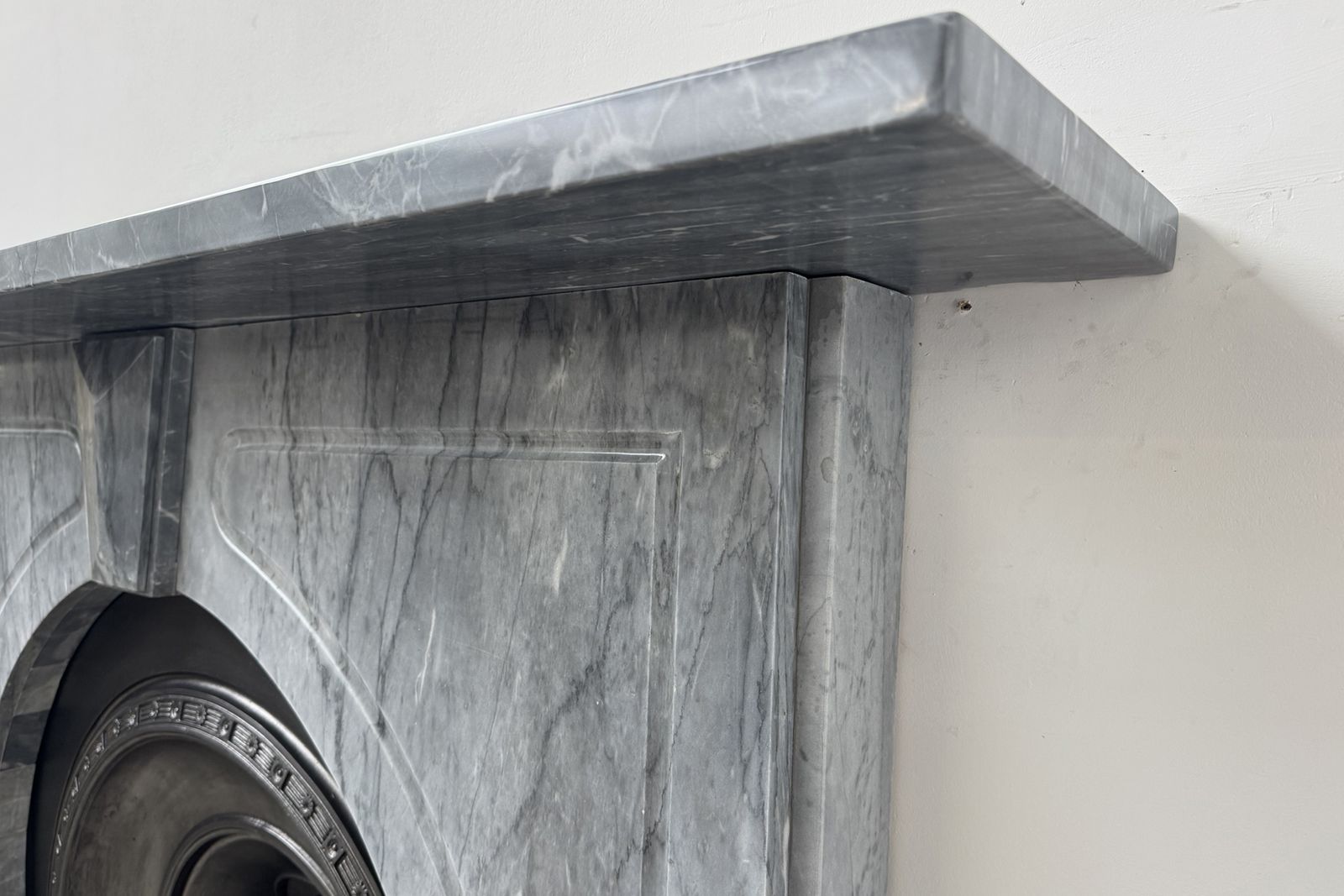 Antique Victorian Arched Grey Marble Fireplace Surround photo vinterior