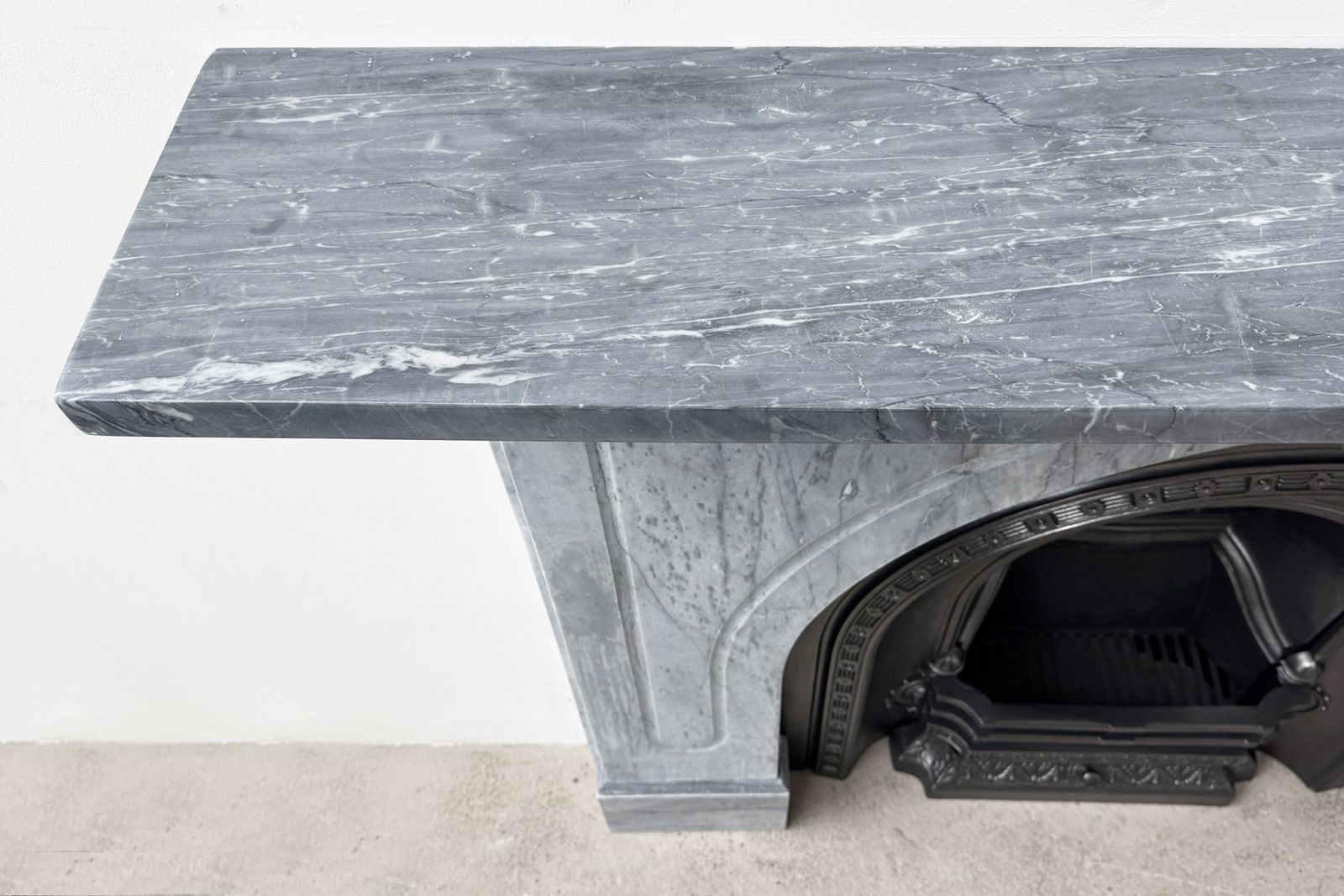 Home Fixtures Antique Victorian Arched Grey Marble Fireplace Surround photo