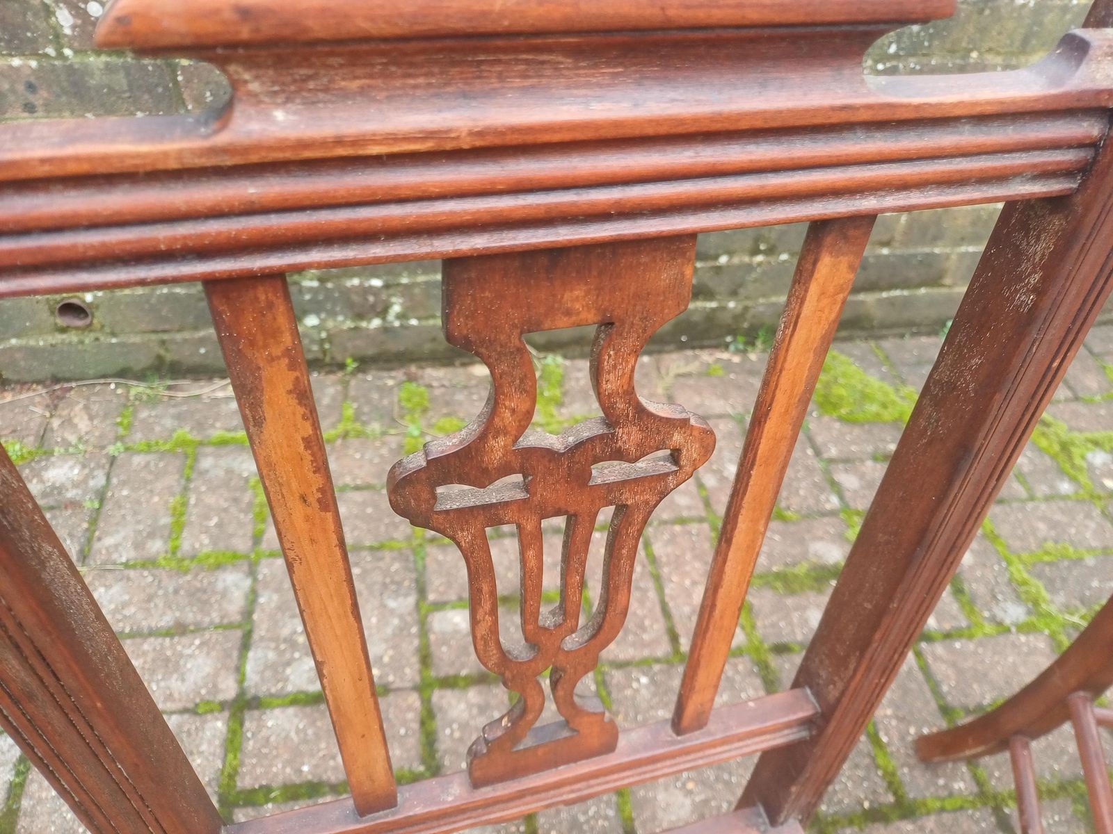 Pair Edwardian Mahogany Lyre Back Cane Seat Chairs Antique Dining Accent Bedroom Hall Carved photo Furniture