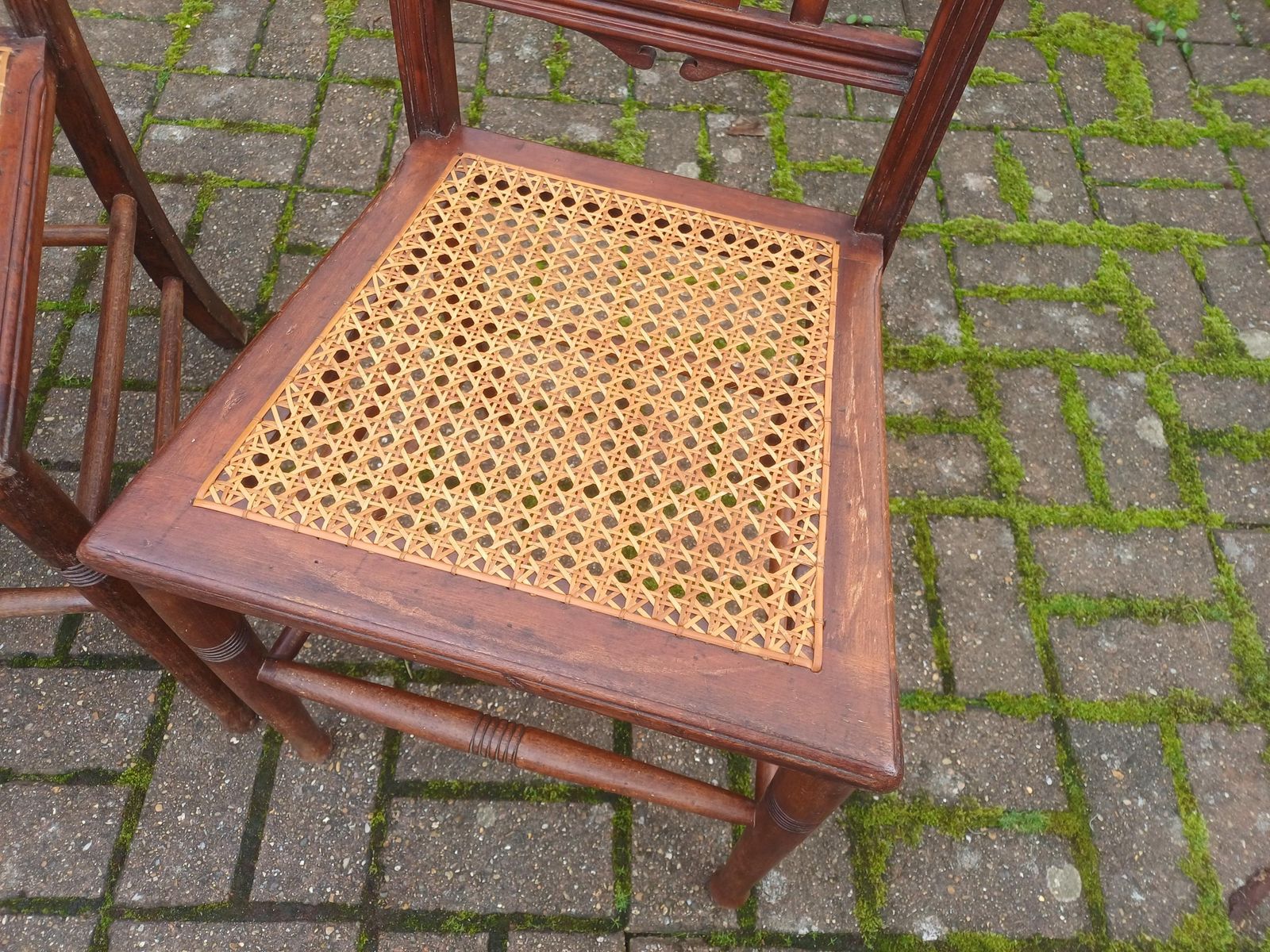 Pair Edwardian Mahogany Lyre Back Cane Seat Chairs Antique Dining Accent Bedroom Hall Carved photo buy
