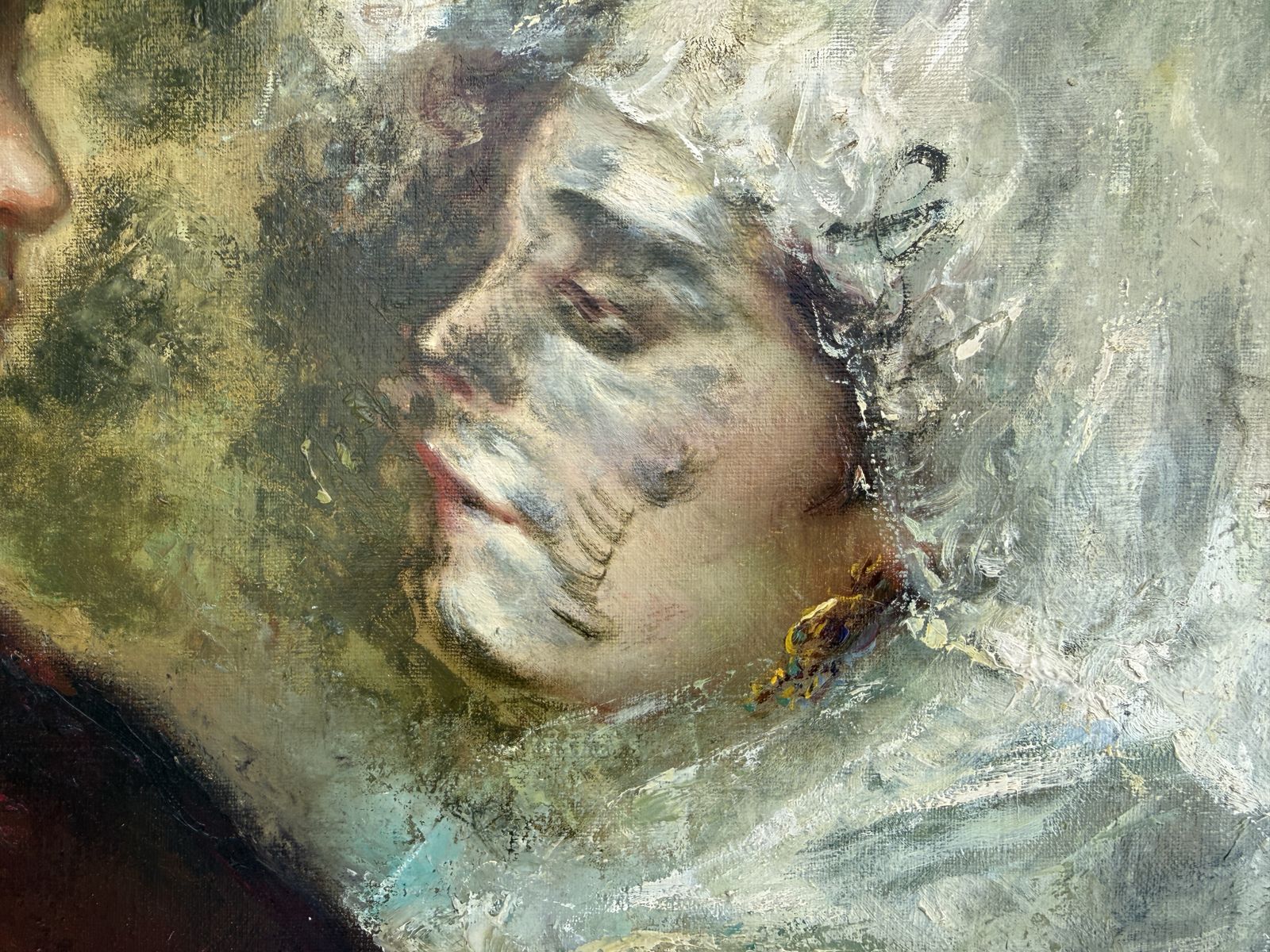 Jose Puyet Mid Century Spanish Romantic Couple Mantilla Portrait Figurative Oil 1970 photo 1950.0