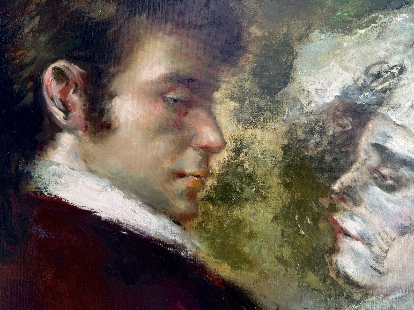 Jose Puyet Mid Century Spanish Romantic Couple Mantilla Portrait Figurative Oil 1970 photo vinterior