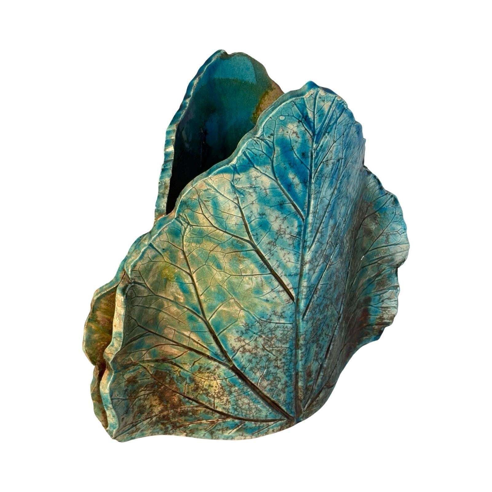 Mid Century   Ceramic   West Germany   Leaf Shaped Vase   Marked At The Bottom(33cm)   Azure Blue