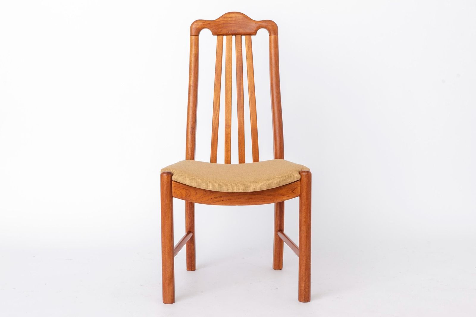 Set Of 4 Danish Teak Dining Chairs 1960s, Mid Century Vintage Chairs, Beige Upholstered Seats photo for sale