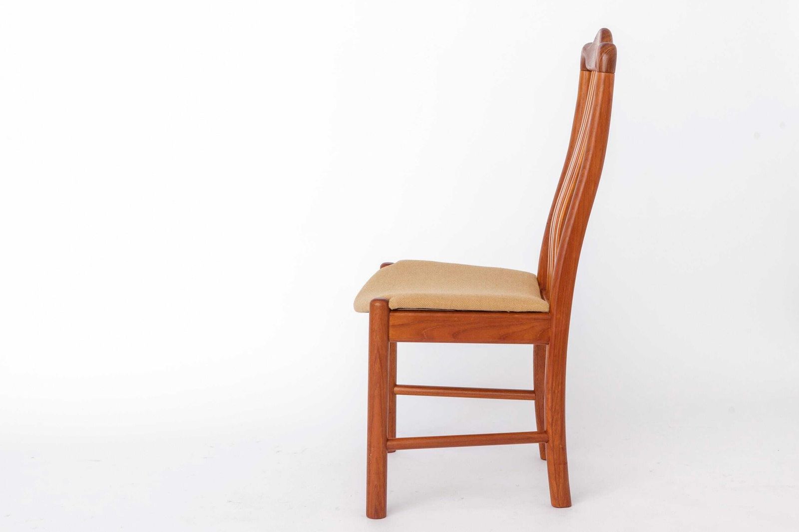 Set Of 4 Danish Teak Dining Chairs 1960s, Mid Century Vintage Chairs, Beige Upholstered Seats photo buy