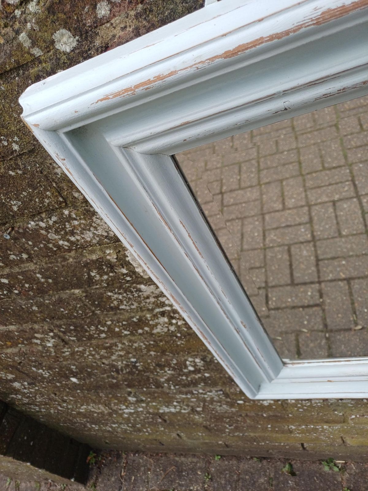 Large Chunky Painted Pine Mirror With Bevelled Glass Distressed Farrow And Ball Duck Egg Blue photo furniture