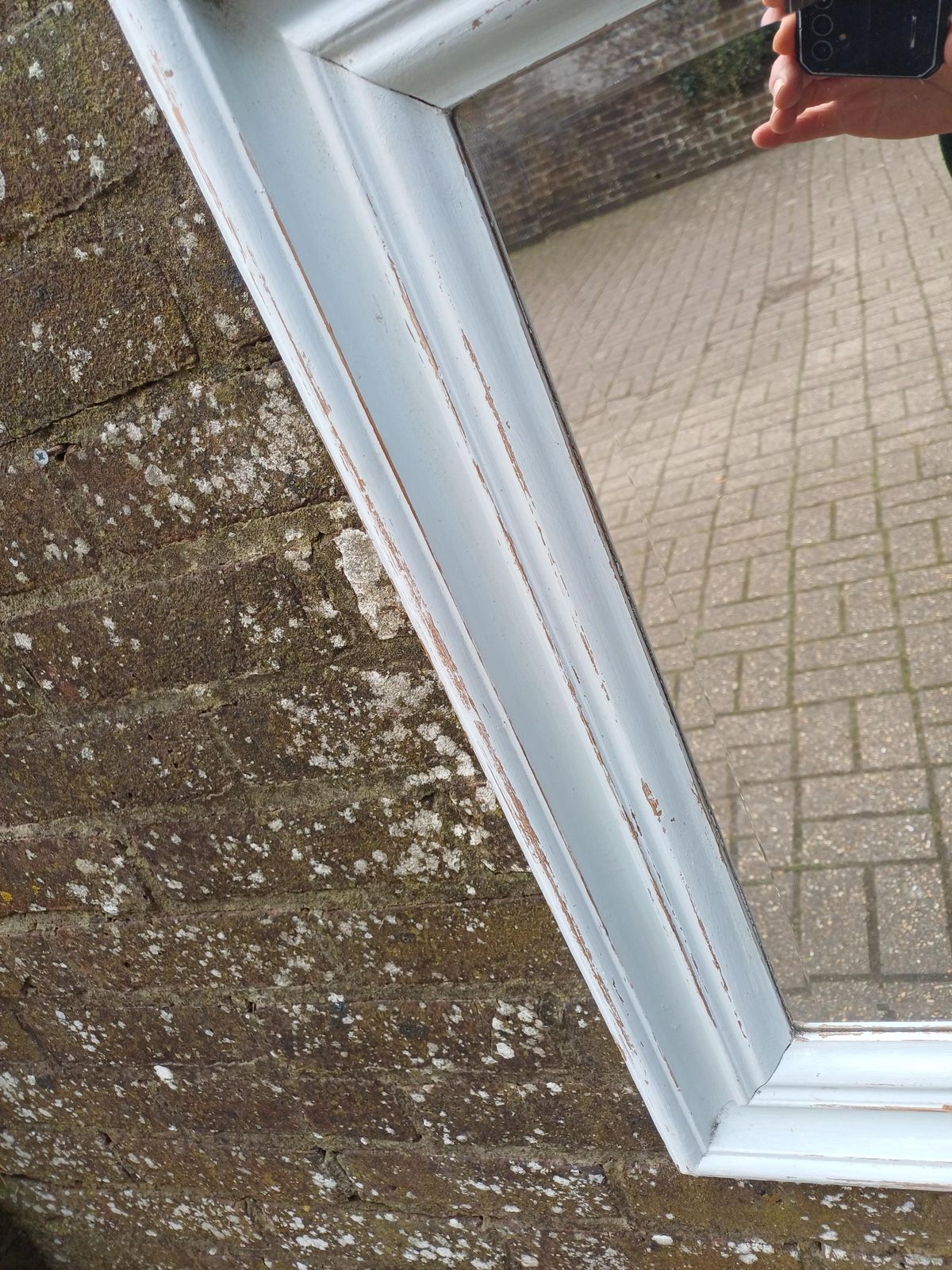 photo for sale Large Chunky Painted Pine Mirror With Bevelled Glass Distressed Farrow And Ball Duck Egg Blue