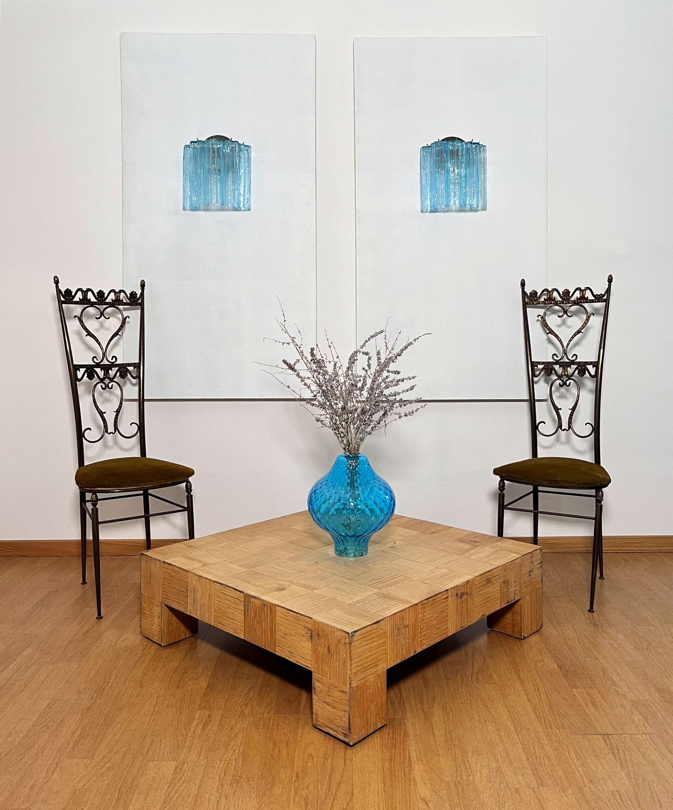 Fantastic Pair Of Murano Glass Tube Wall Sconces   5 Blue Glass Tube photo furniture