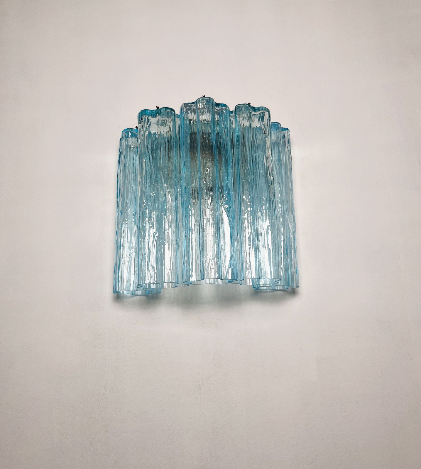 Fantastic Pair Of Murano Glass Tube Wall Sconces   5 Blue Glass Tube photo 345.0