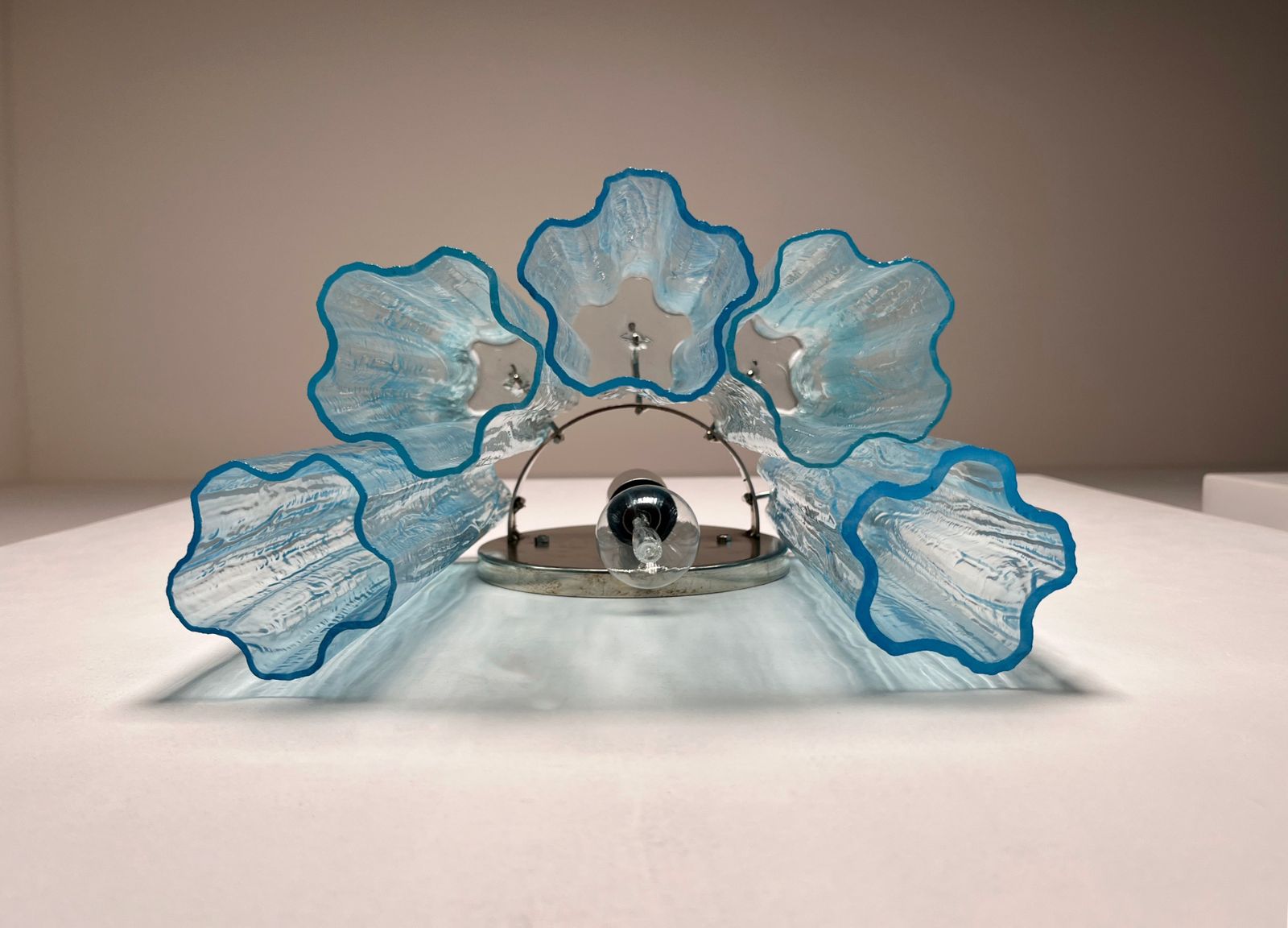 Fantastic Pair Of Murano Glass Tube Wall Sconces   5 Blue Glass Tube photo vintage
