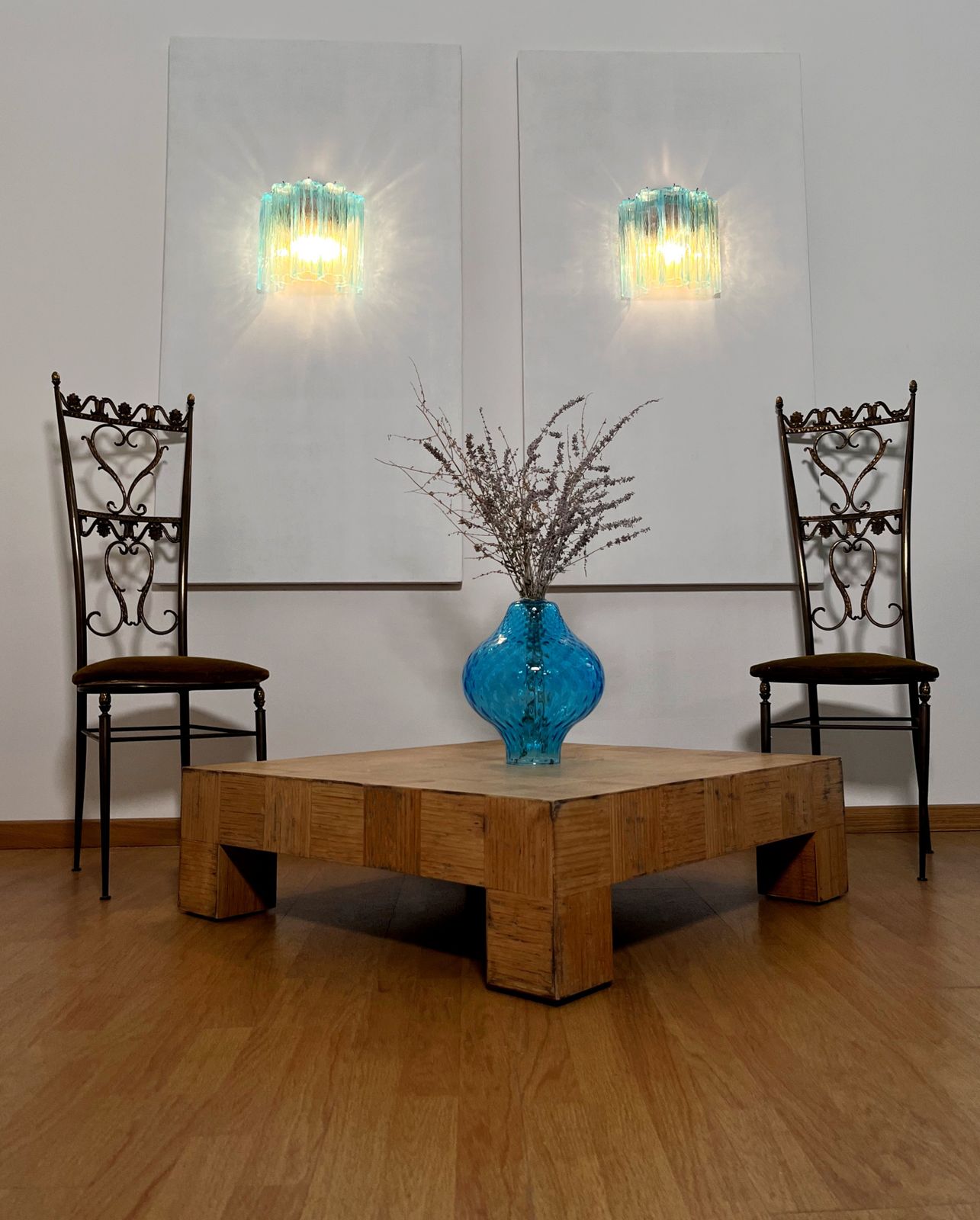 Lighting Fantastic Pair Of Murano Glass Tube Wall Sconces   5 Blue Glass Tube photo