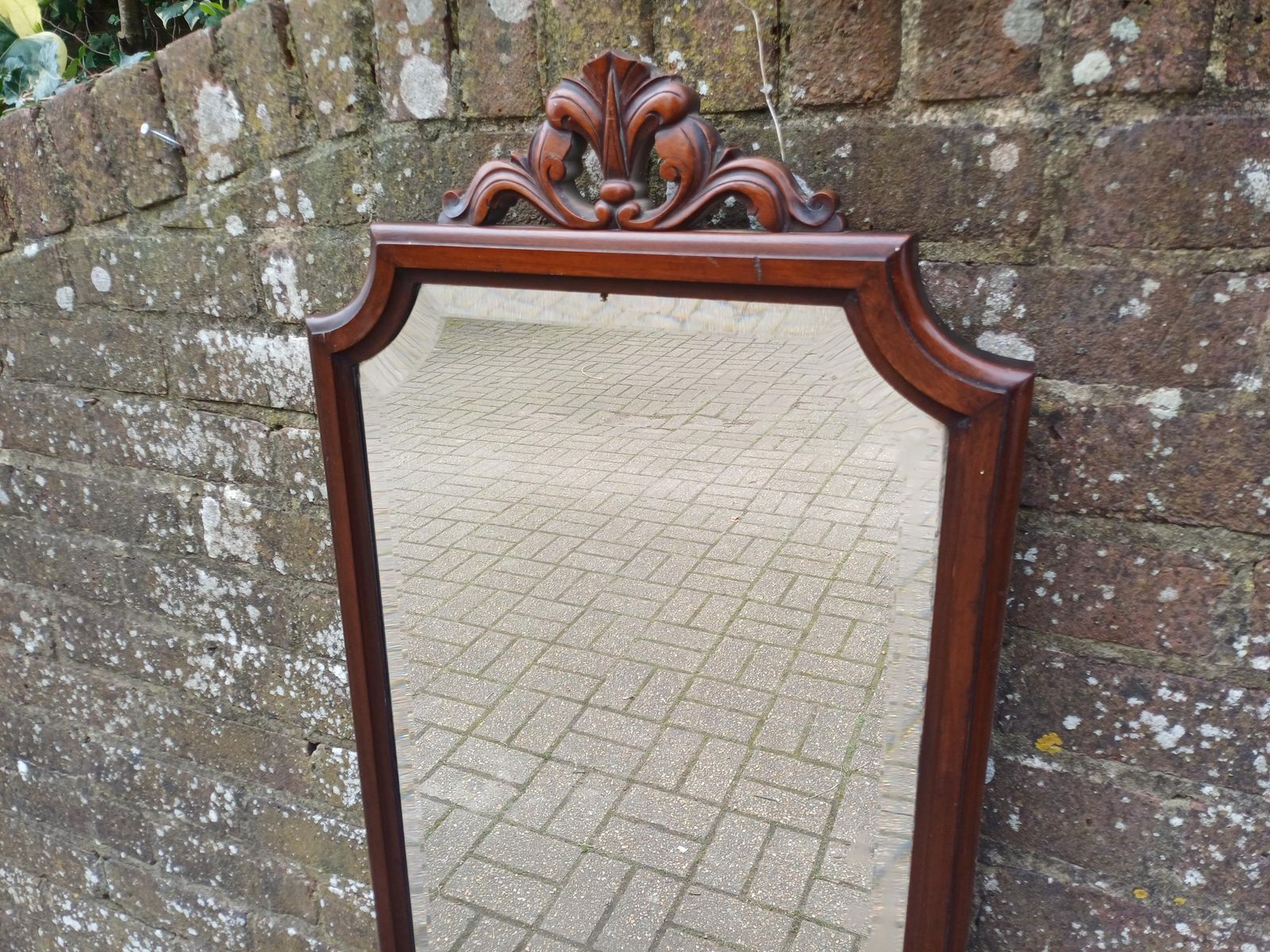 Large Antique Victorian Mahogany Wall Mirror With Carved Crest And Bevelled Glass Antique Statement Piece photo for sale