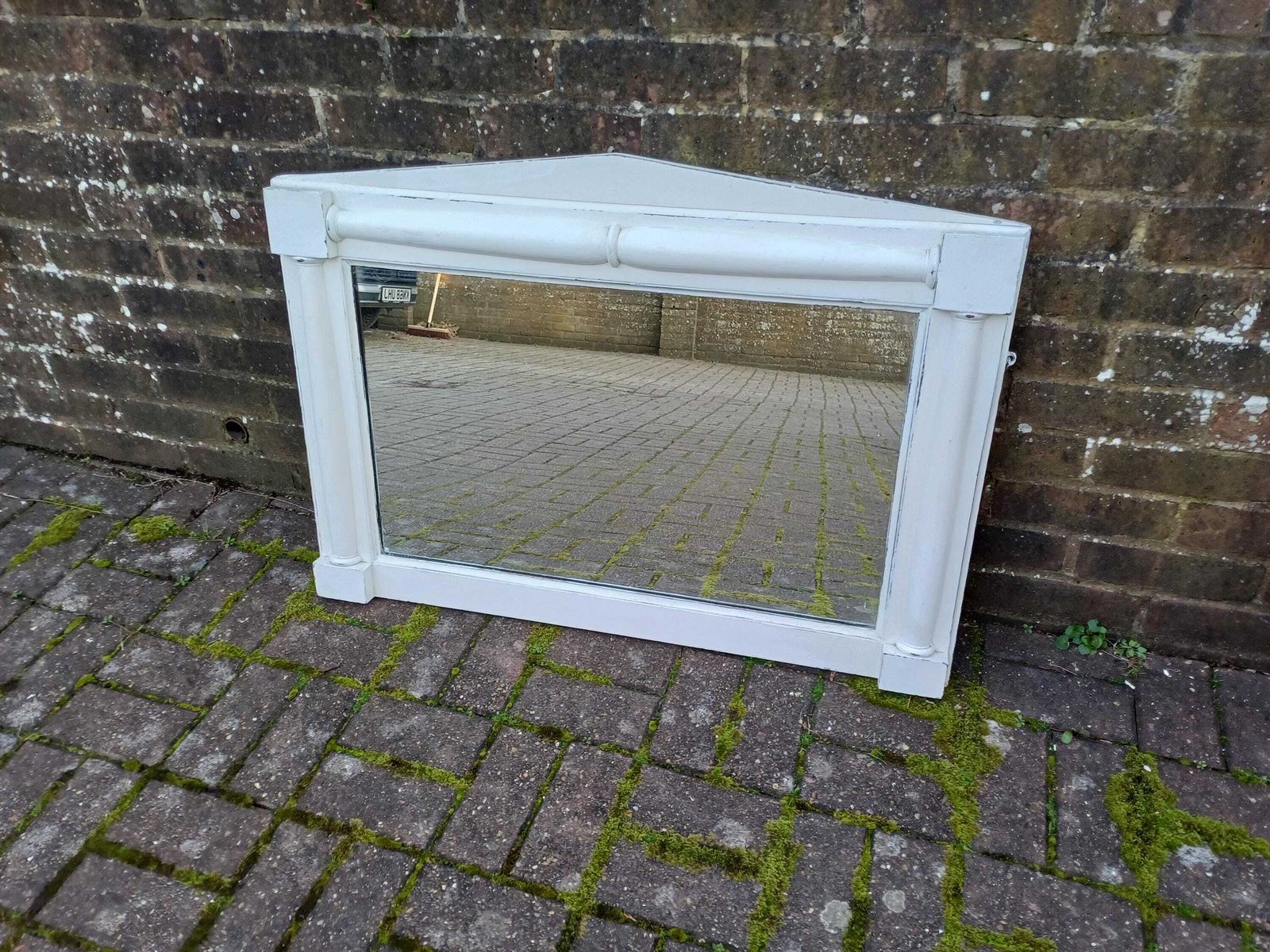 Victorian Over Mantel Mirror Farrow And Ball Wimborne White Distressed Finish Mahogany Frame Original Glass Elegant