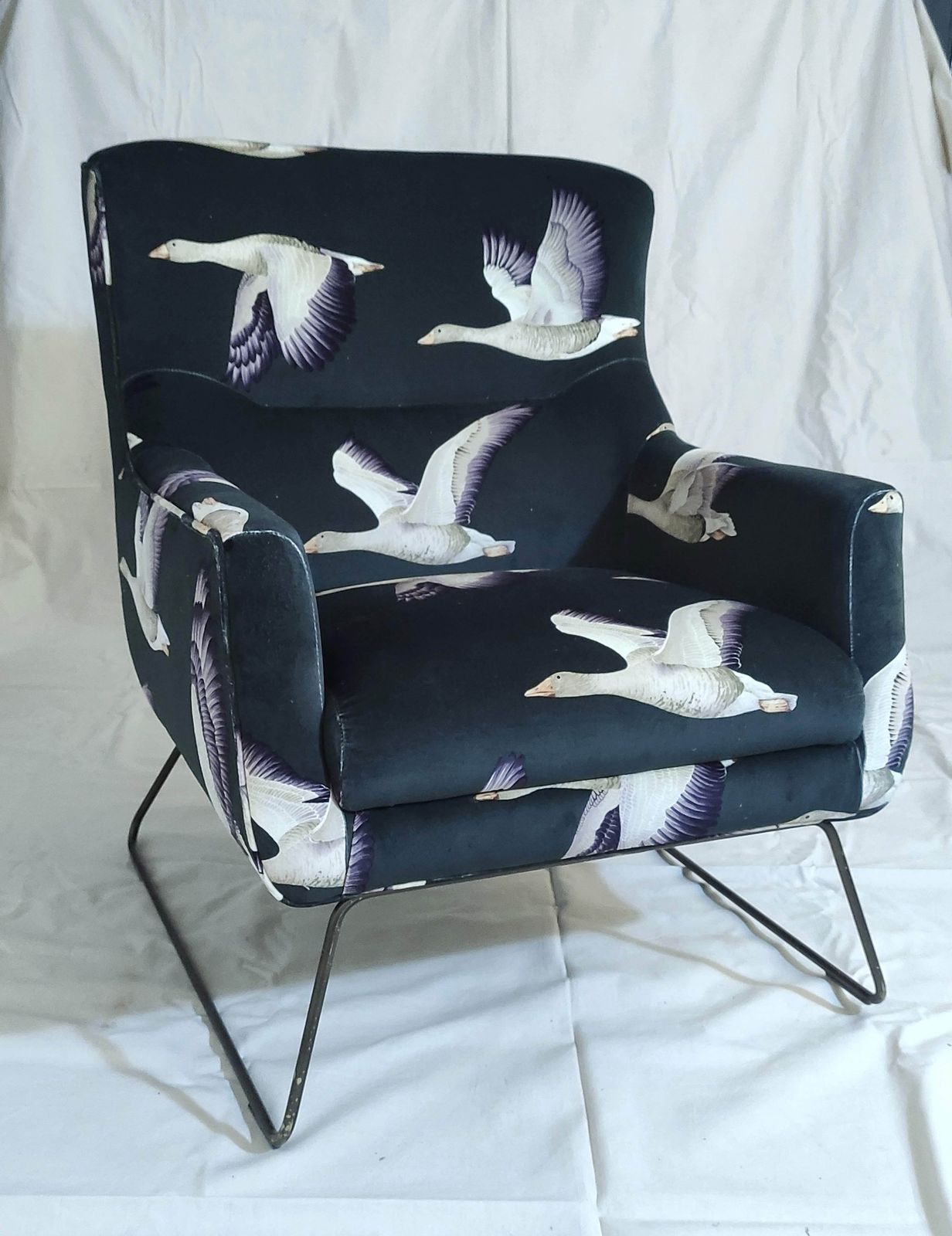 Pair Of Mid Century Lounge Chairs Reupholstered In Sanderson Designer Fabrics