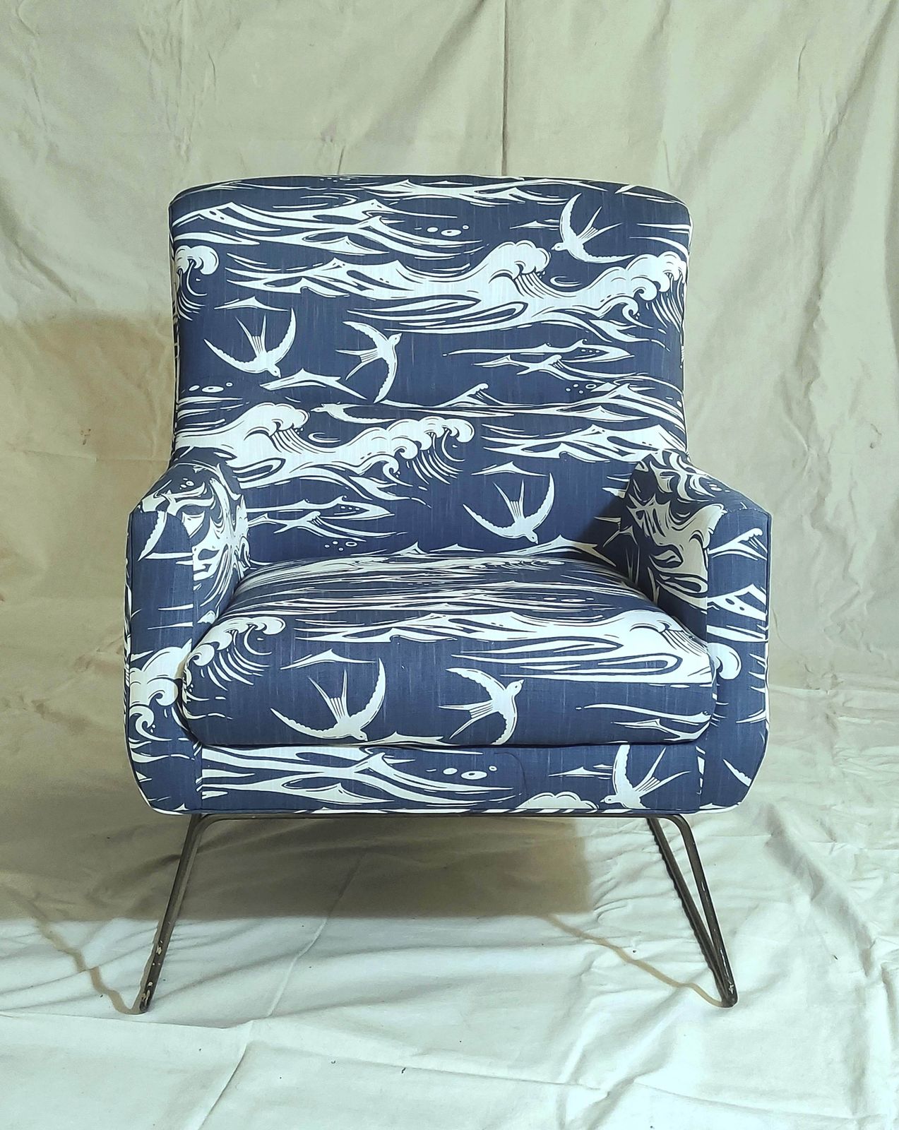 Pair Of Mid Century Lounge Chairs Reupholstered In Sanderson Designer Fabrics photo vinterior