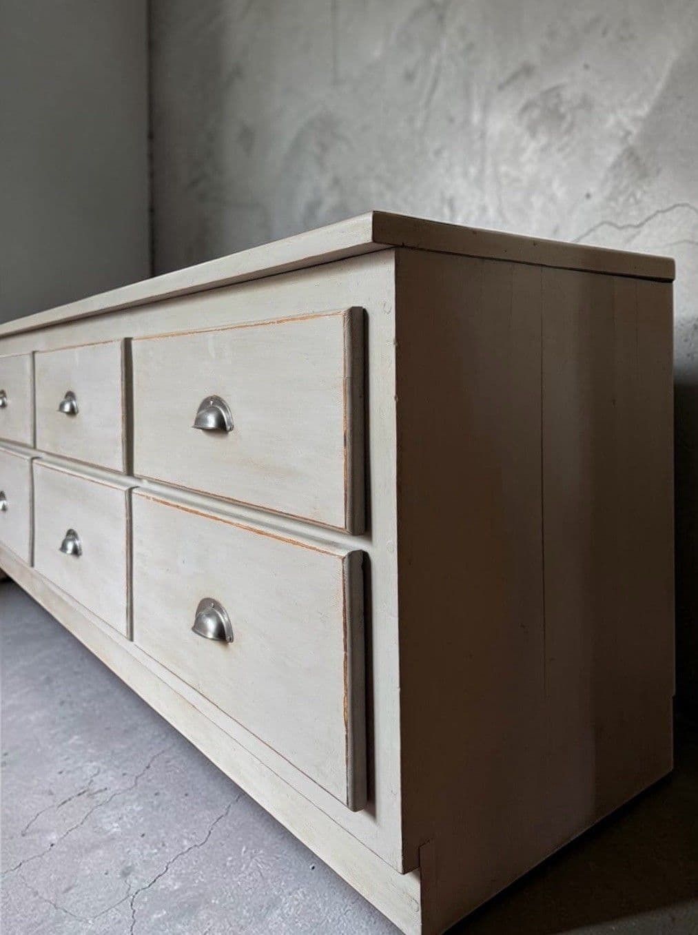Solid Pine Grey Painted Multidrawer Low Sideboard Chest Of Drawers Tv Table photo Furniture