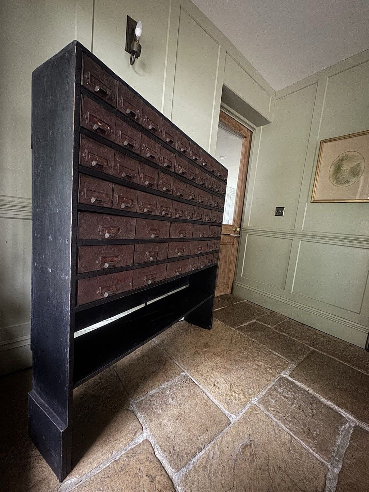 Vintage Industrial Pine & Metal Apothecary Chest Of Multi Drawers Label Holders photo vinterior