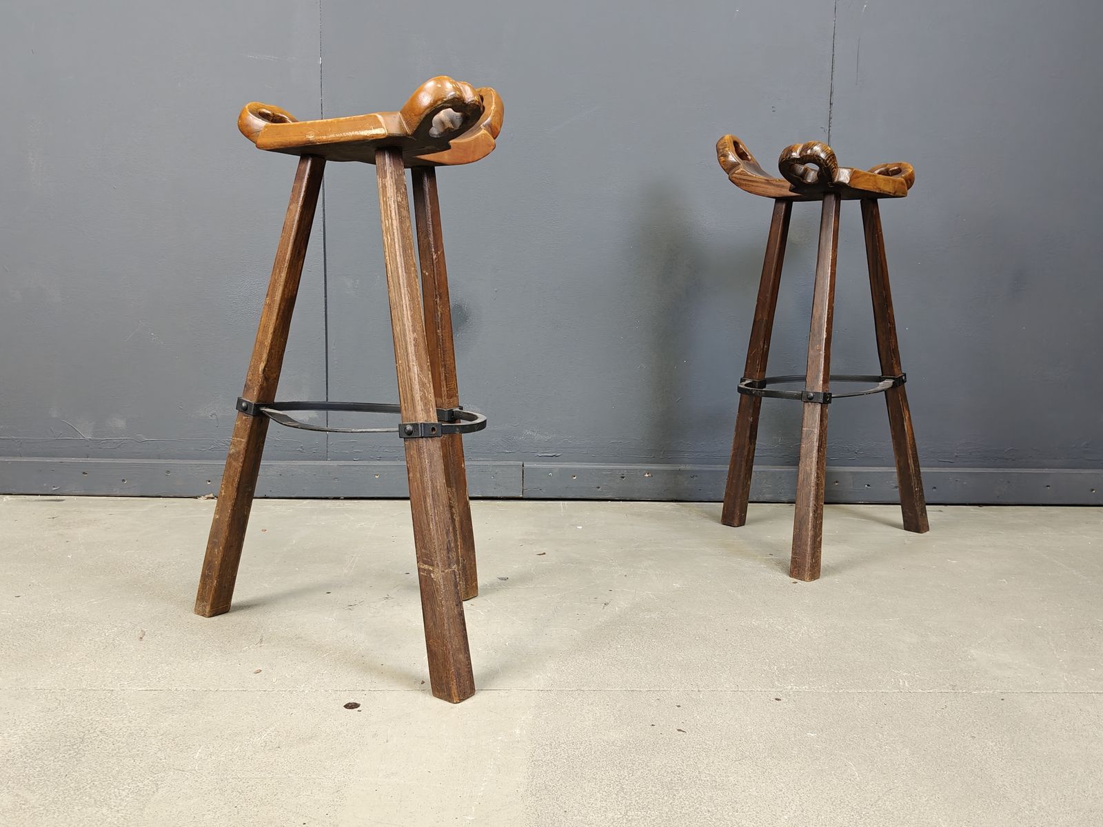 Mid Century Brutalist Bar Stools   Set Of 8, 1960s photo Furniture