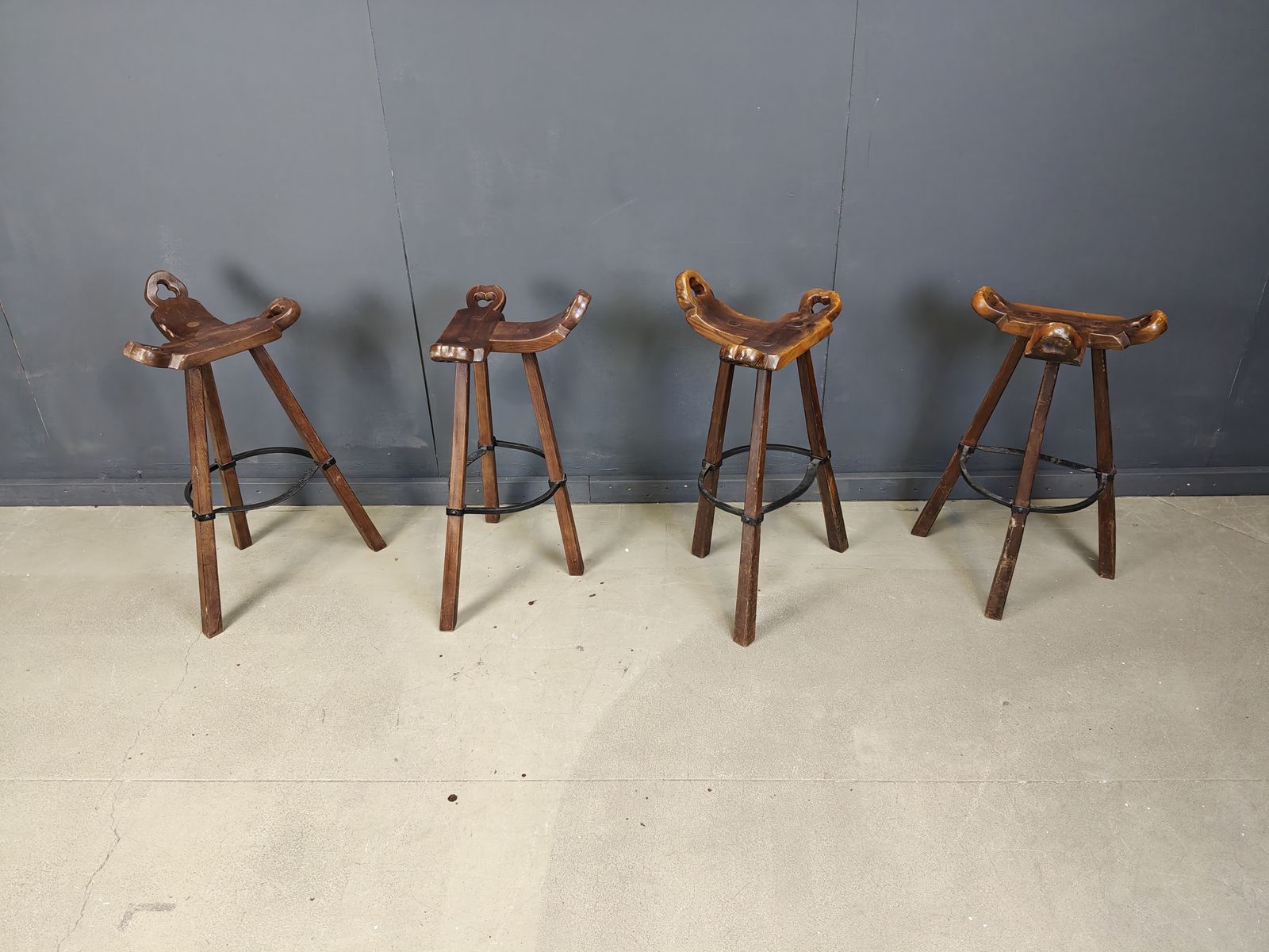 Mid Century Brutalist Bar Stools   Set Of 8, 1960s photo vintage