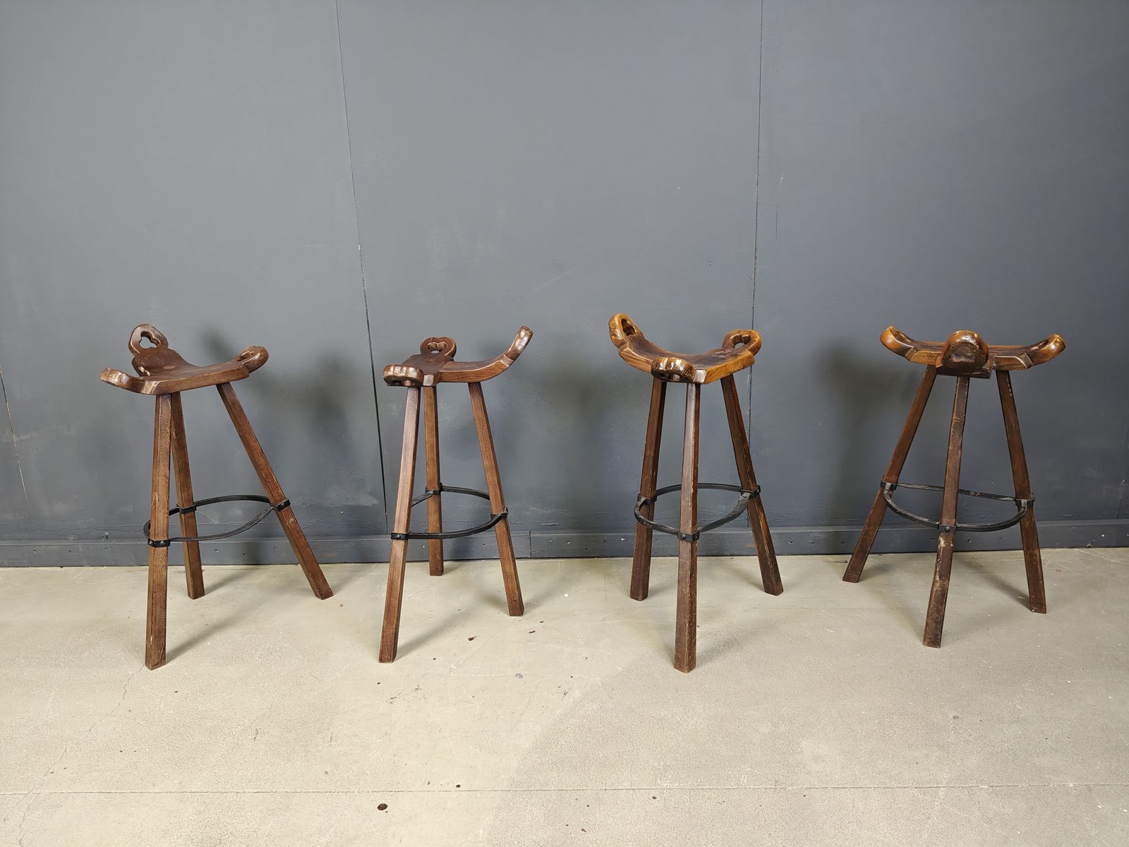 photo furniture Mid Century Brutalist Bar Stools   Set Of 8, 1960s