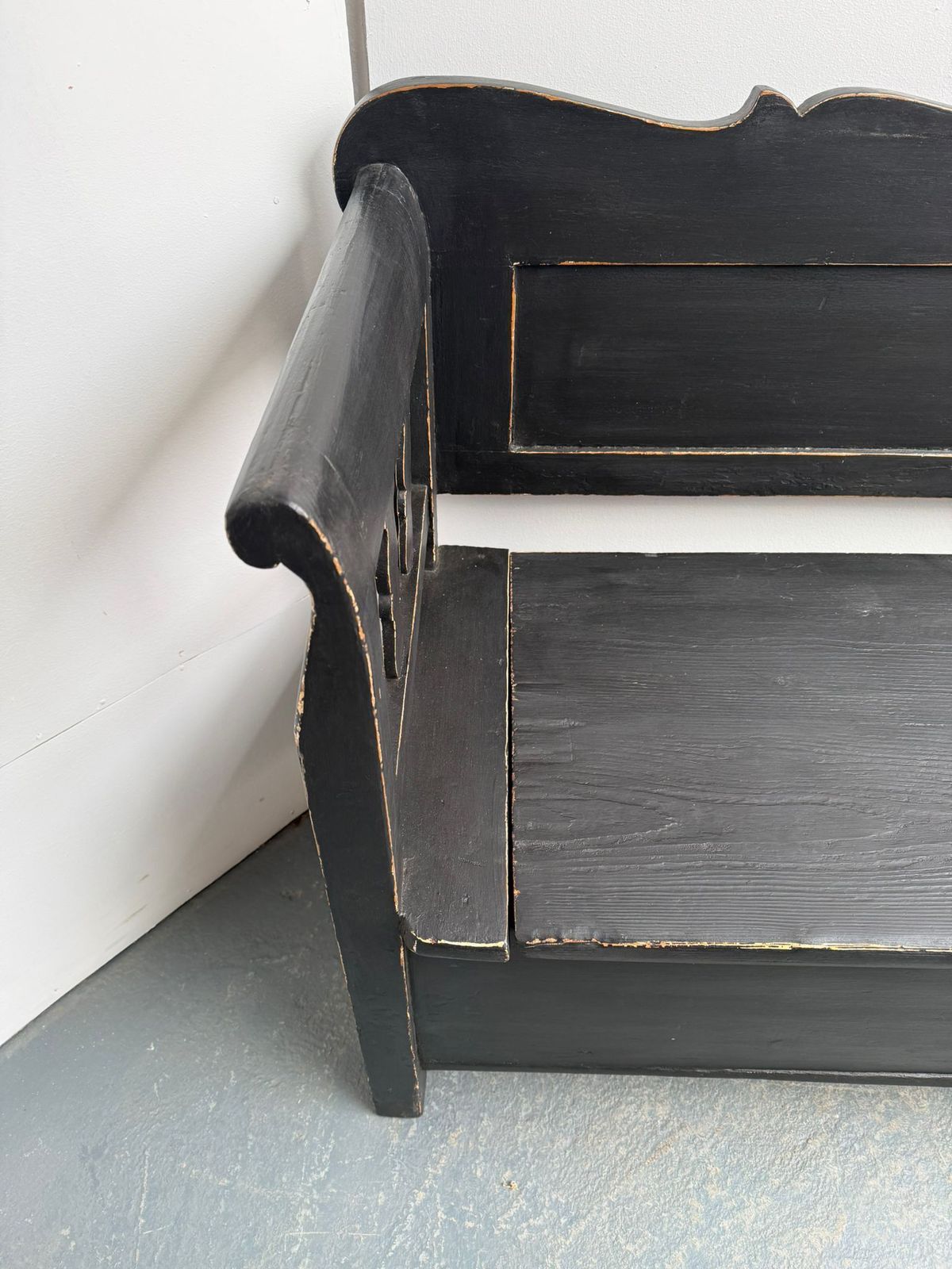 A Genuine Hungarian Pine Painted Black Victorian 3 Seater Bench photo Furniture