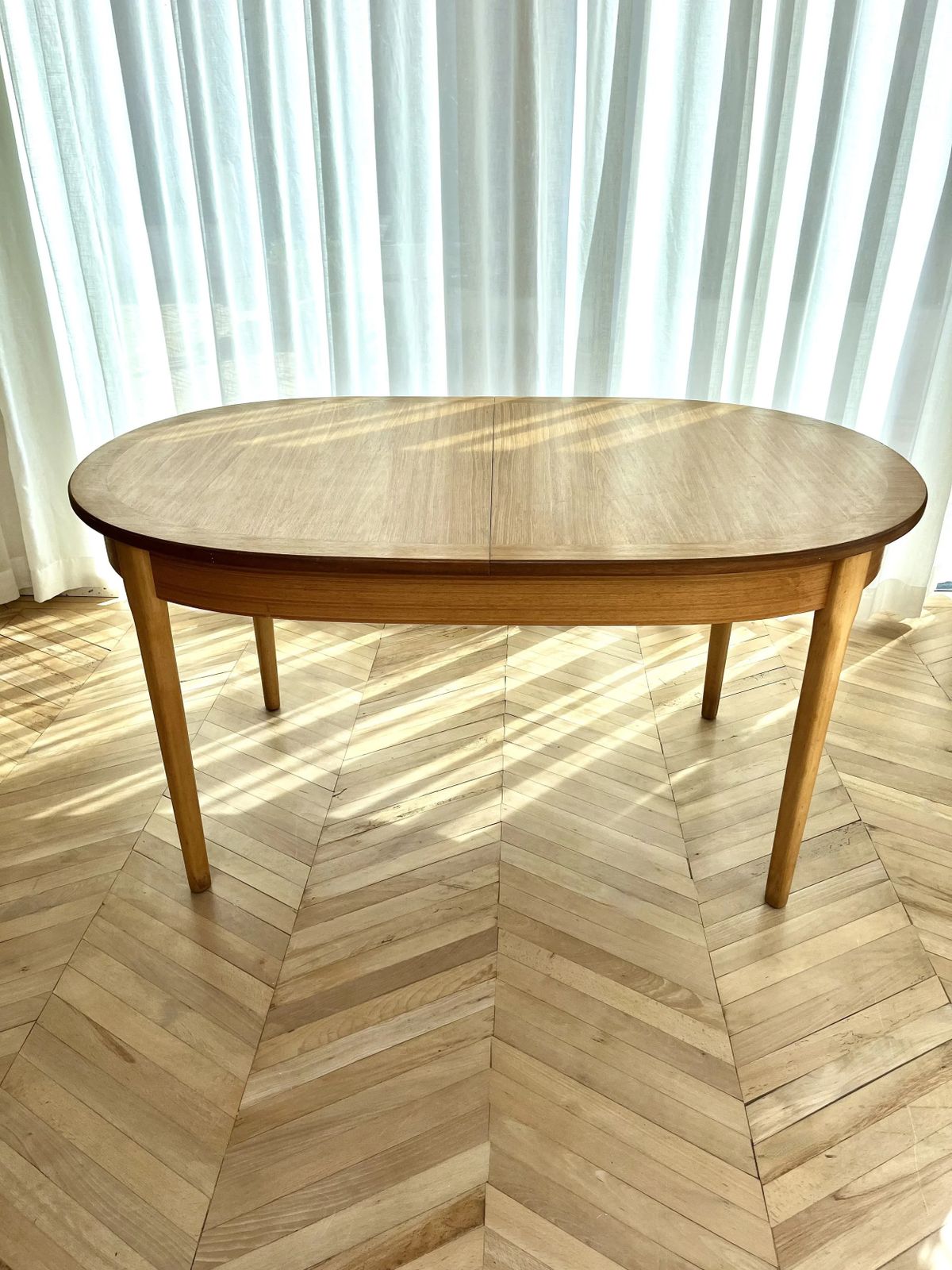 Mid Century Oval Veneered Extending Dining Table photo for sale