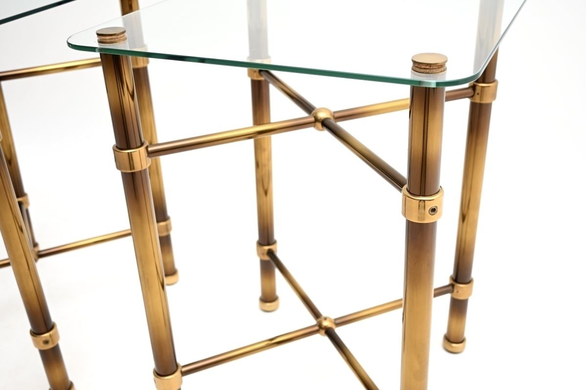 Pair Of Vintage French Brass And Glass Side Tables photo vintage