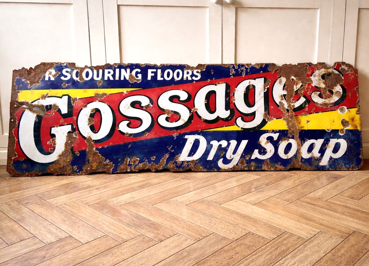 Large Vintage Enamel Sign   Gossages Dry Soap