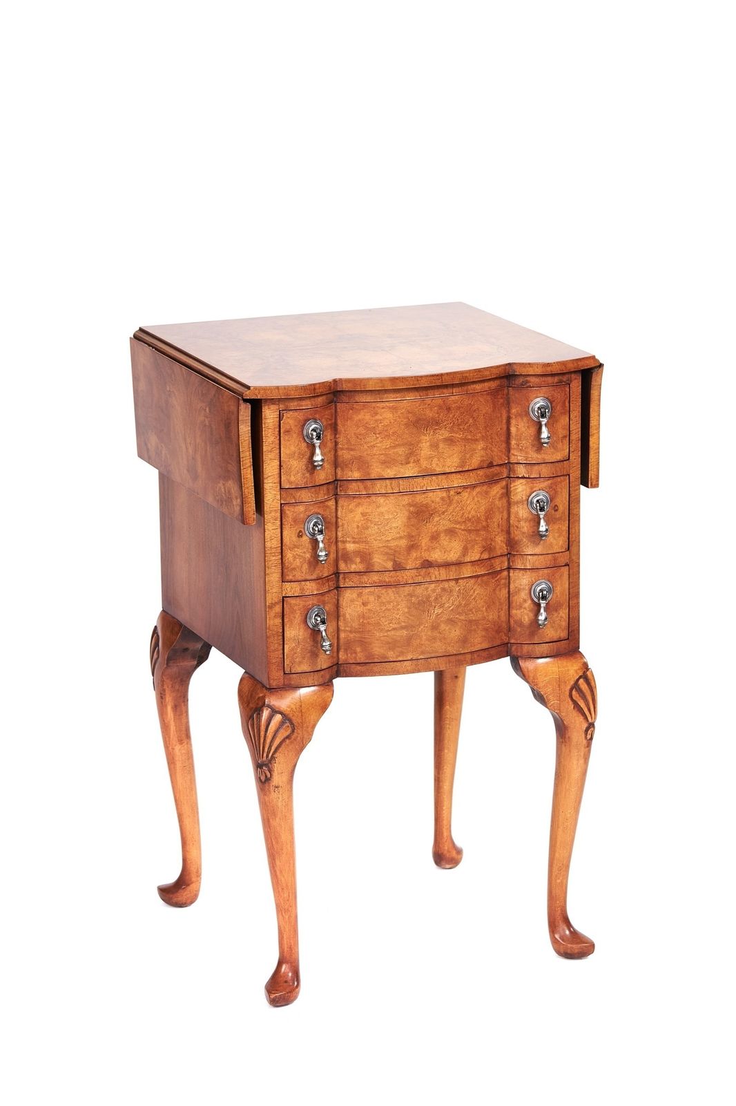 Burr Walnut Georgian Style 3 Drawer Drop Leaf Chest Circa 1930s