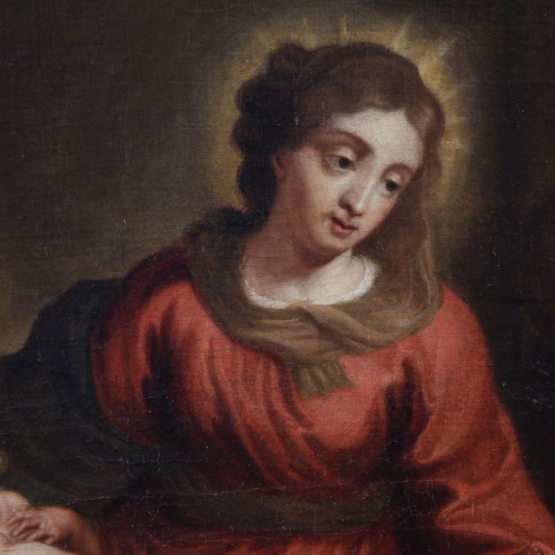 Antique Flemish Painting Holy Family From The 18th Century photo Art