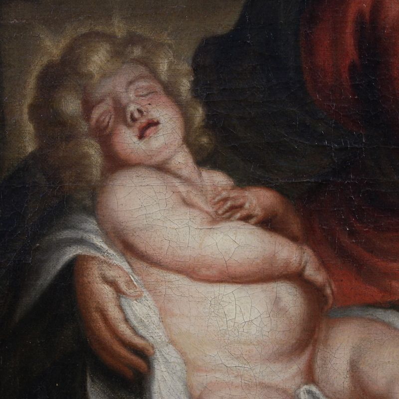 Art Antique Flemish Painting Holy Family From The 18th Century photo