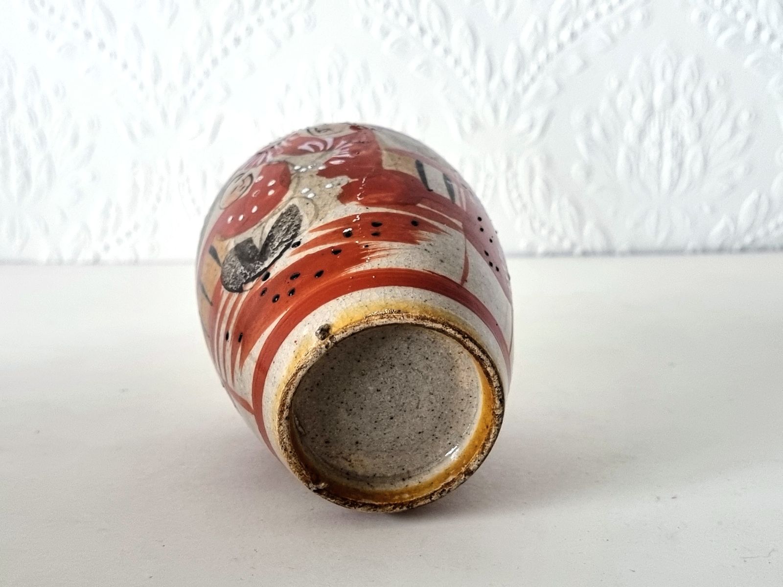photo furniture Japanese Moriage Vase, Antique Satsuma Stoneware, Hand Painted Raised Enamel, Miniature Ceramic, Geisha Decor Pottery