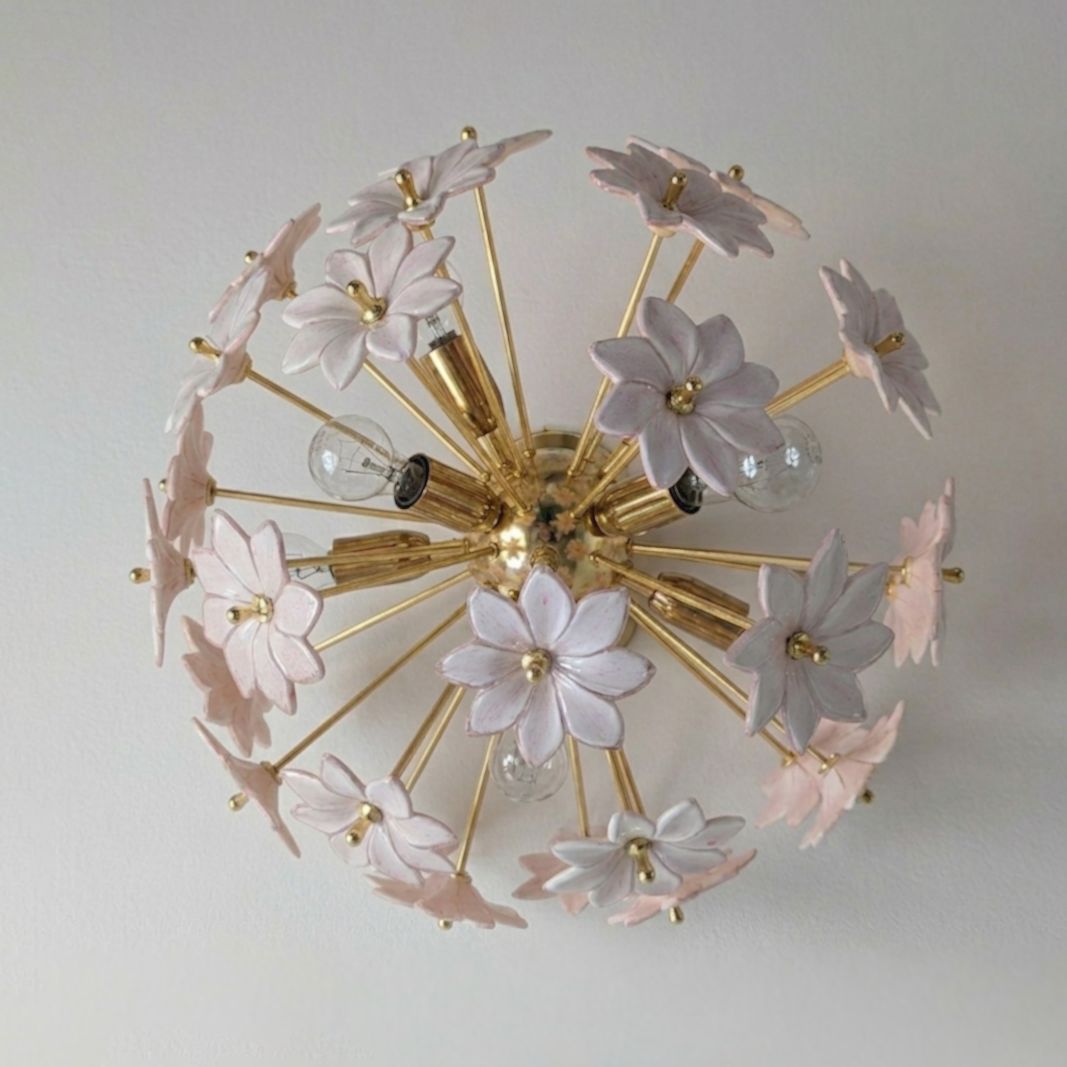 Vintage Murano Glass Blush Pink Flush Mount Bouquet Sputnik Chandelier, Mid Century photo furniture