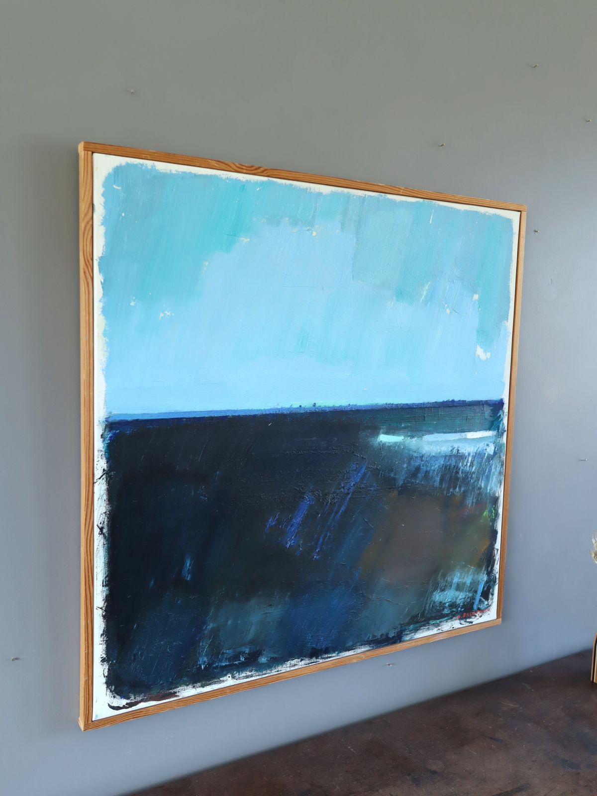 Blue Divide Oil Painting, 1970s photo Art