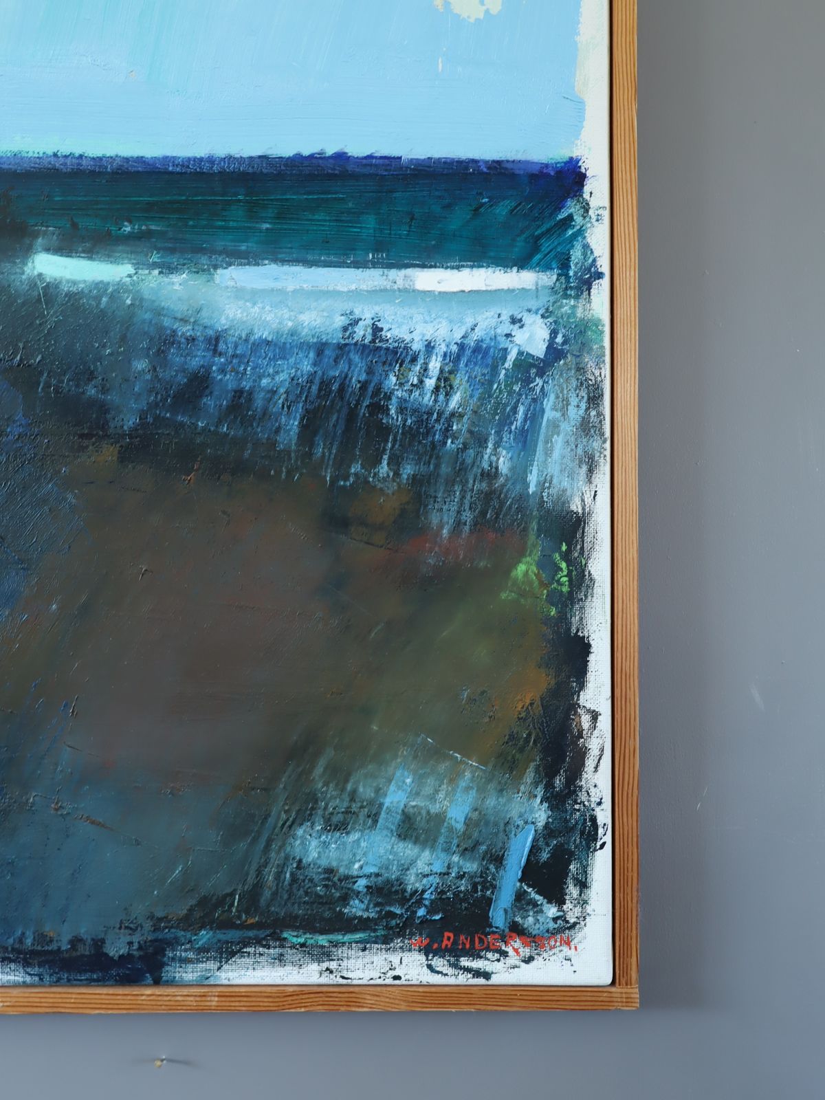 Blue Divide Oil Painting, 1970s photo buy
