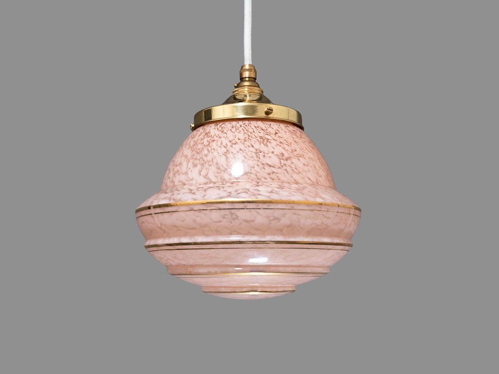 1930s Pink Glass Pendant Shade – Gold Bands, Art Deco Lighting Home Decor photo furniture