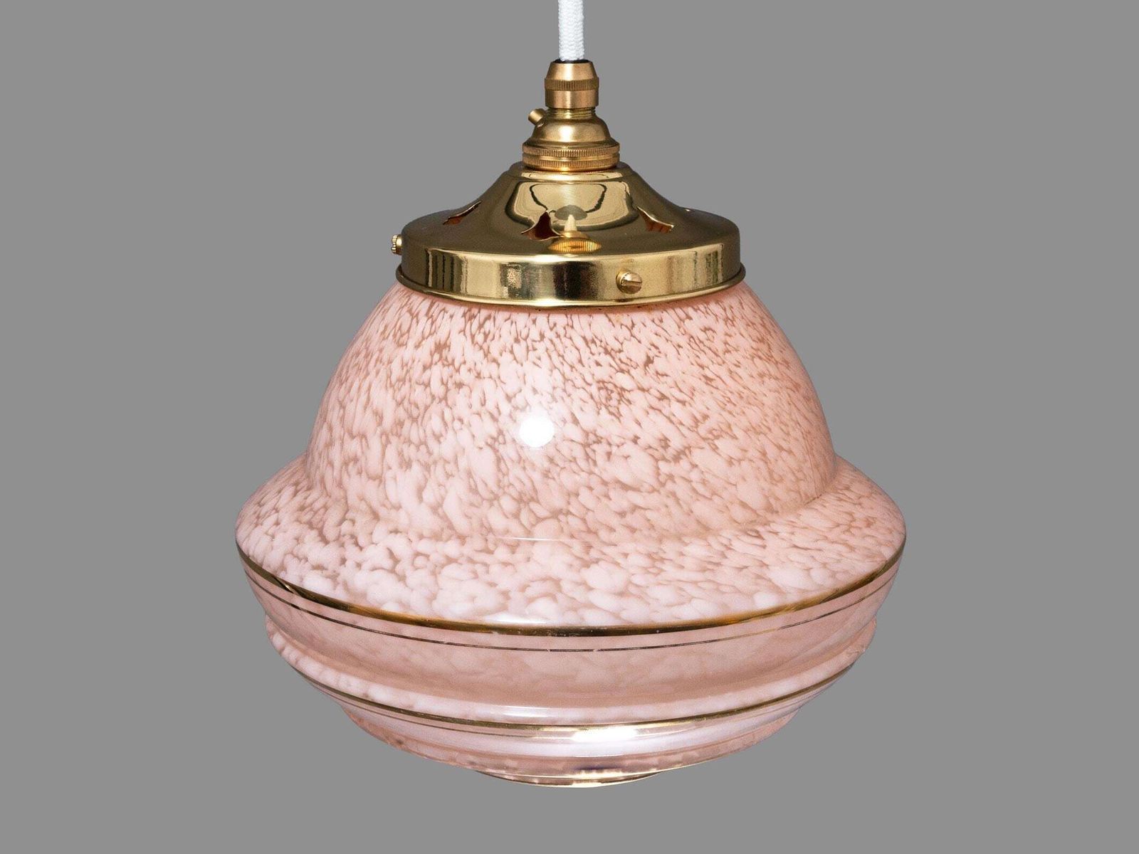 1930s Pink Glass Pendant Shade – Gold Bands, Art Deco Lighting Home Decor photo 205.0