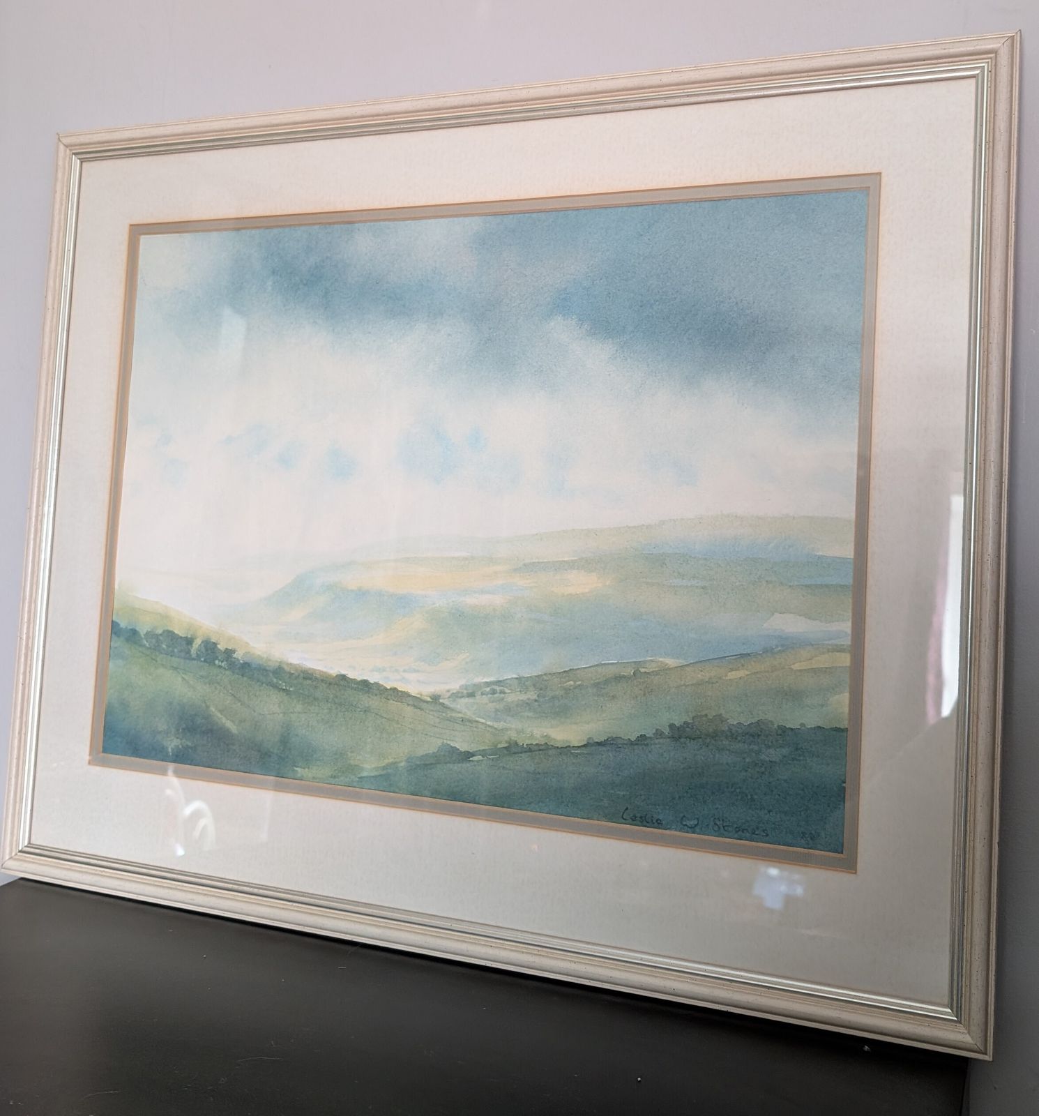 Leslie W Stones Framed Watercolour Painting Clouds Over Coverdale photo furniture