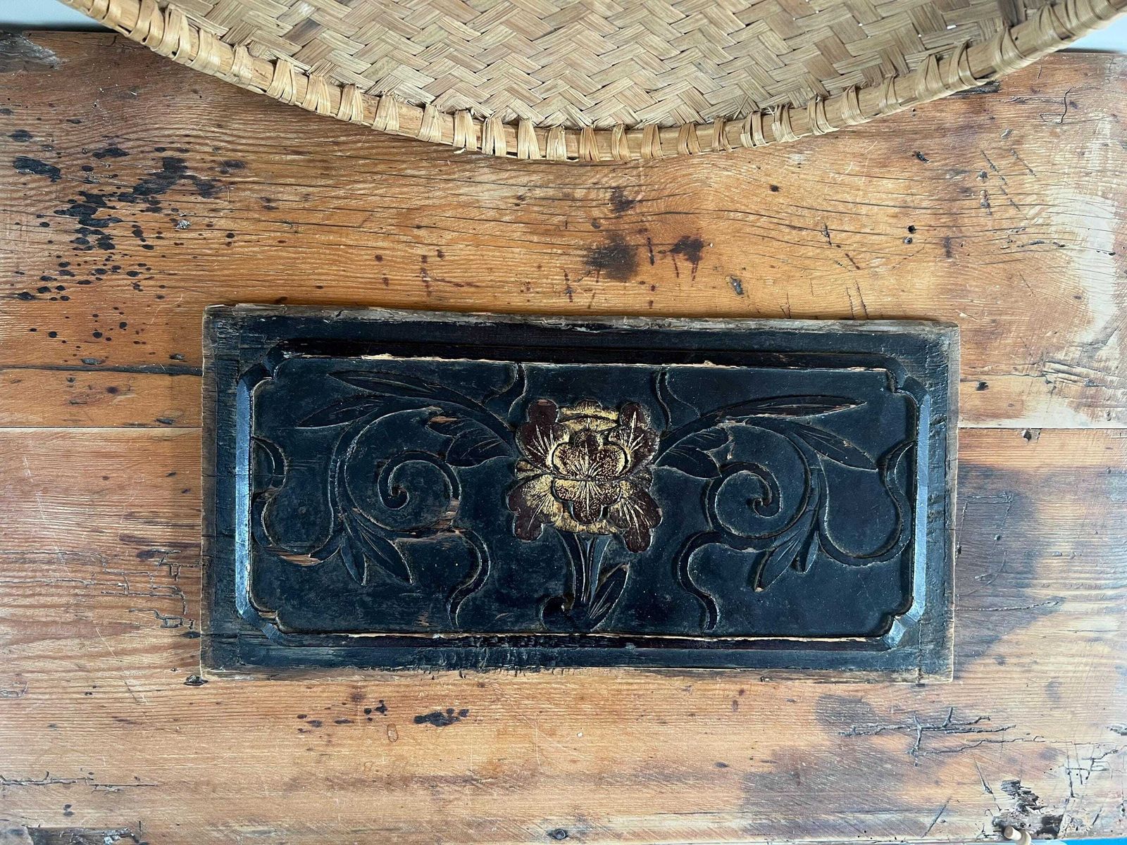 Antique Chinese Wood Carving   Xi’an Bird And Flower Market Fragment   Hand Carved Peony Panel   Architectural Salvage Rustic Decor photo 81.0