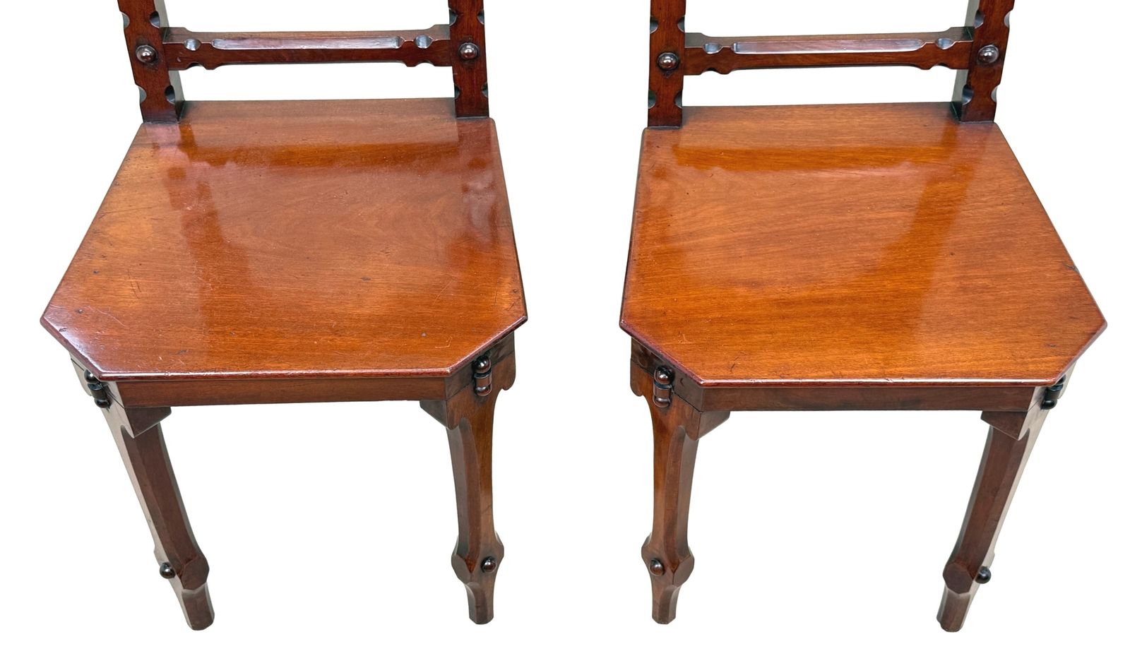 Pair Of Aesthetic Design Victorian Mahogany Hall Chairs (England, Circa 1880) photo Furniture