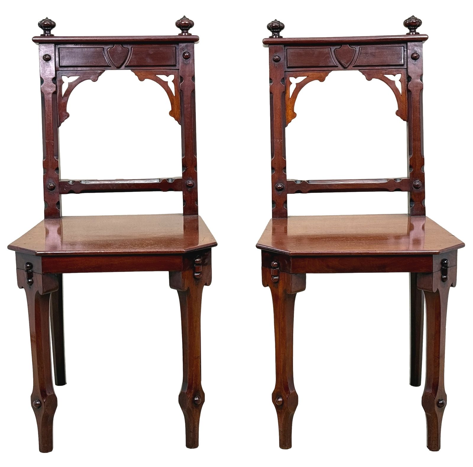 photo vinterior Pair Of Aesthetic Design Victorian Mahogany Hall Chairs (England, Circa 1880)