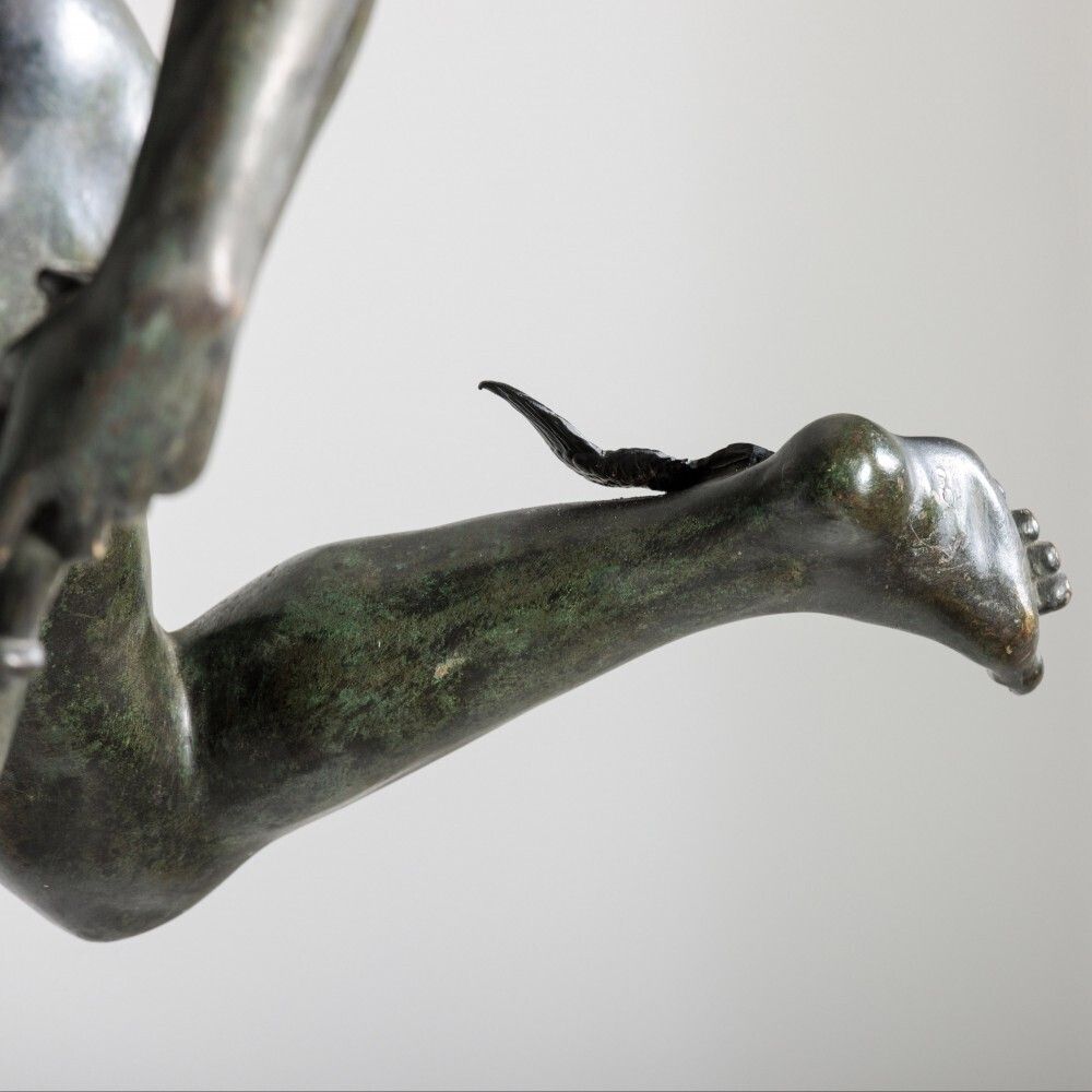 photo for sale After Giambologna   Large Grand Tour Bronze Of Mercury On Carved Stone Column