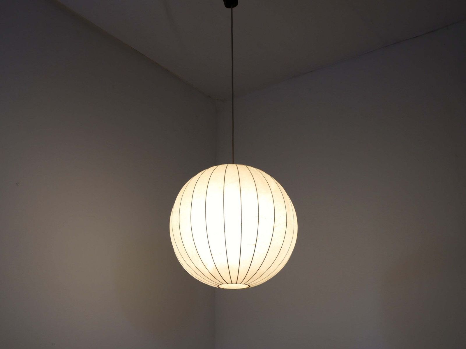 1970s Italian Cocoon Globe Pendant Lamp With Teak Details photo Lighting